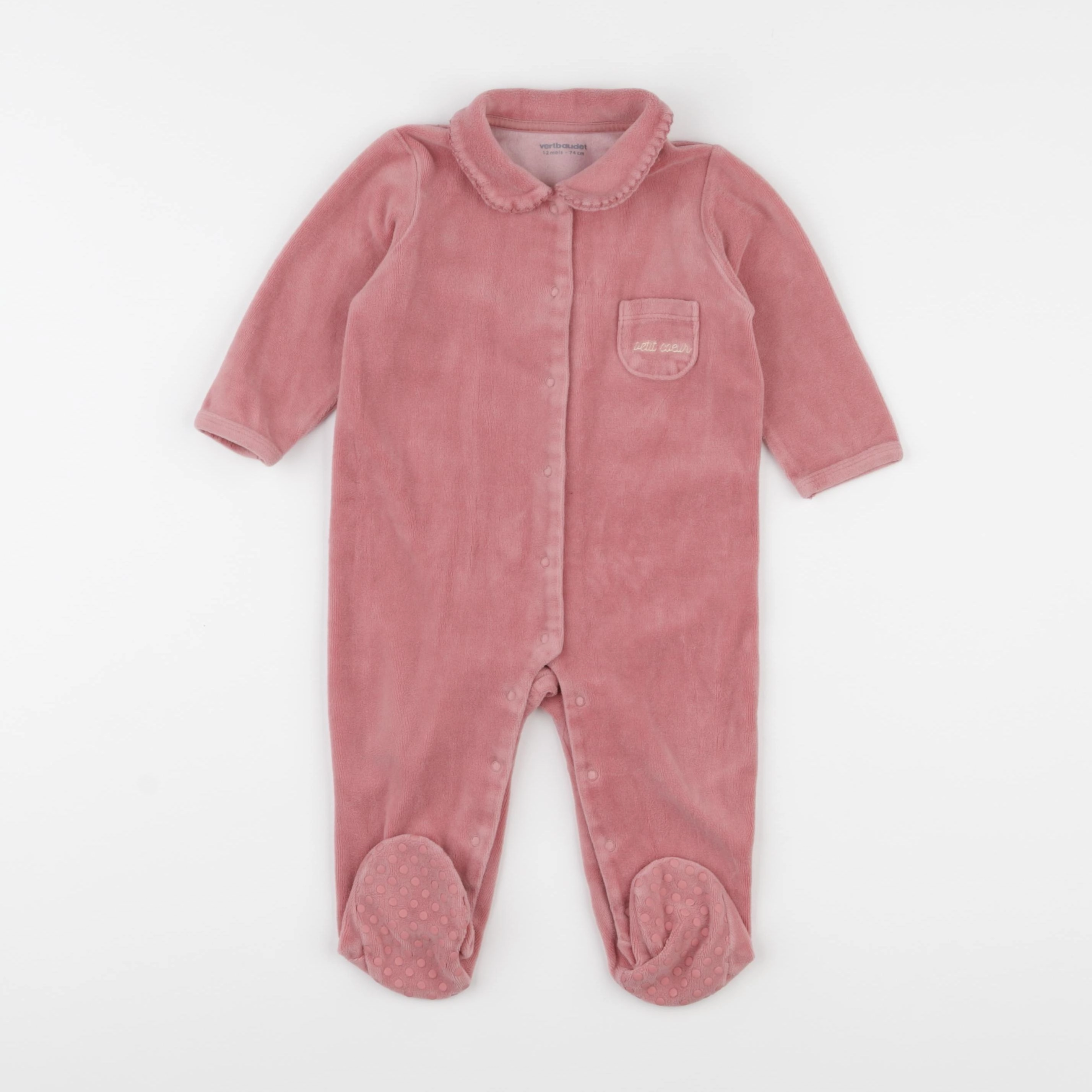 Vertbaudet - pyjama velours rose - 12 mois