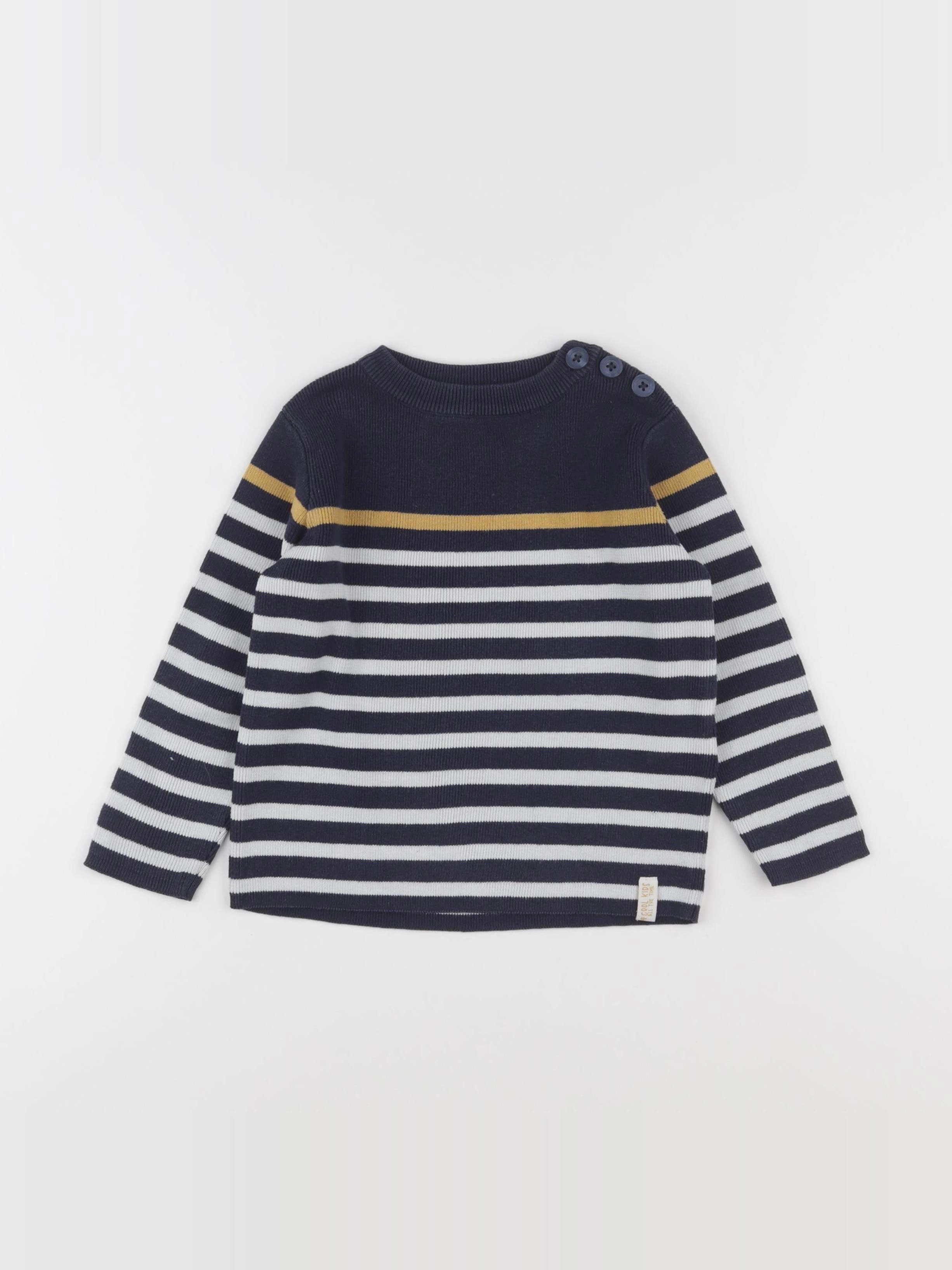 Vertbaudet - pull bleu, blanc - 3 ans