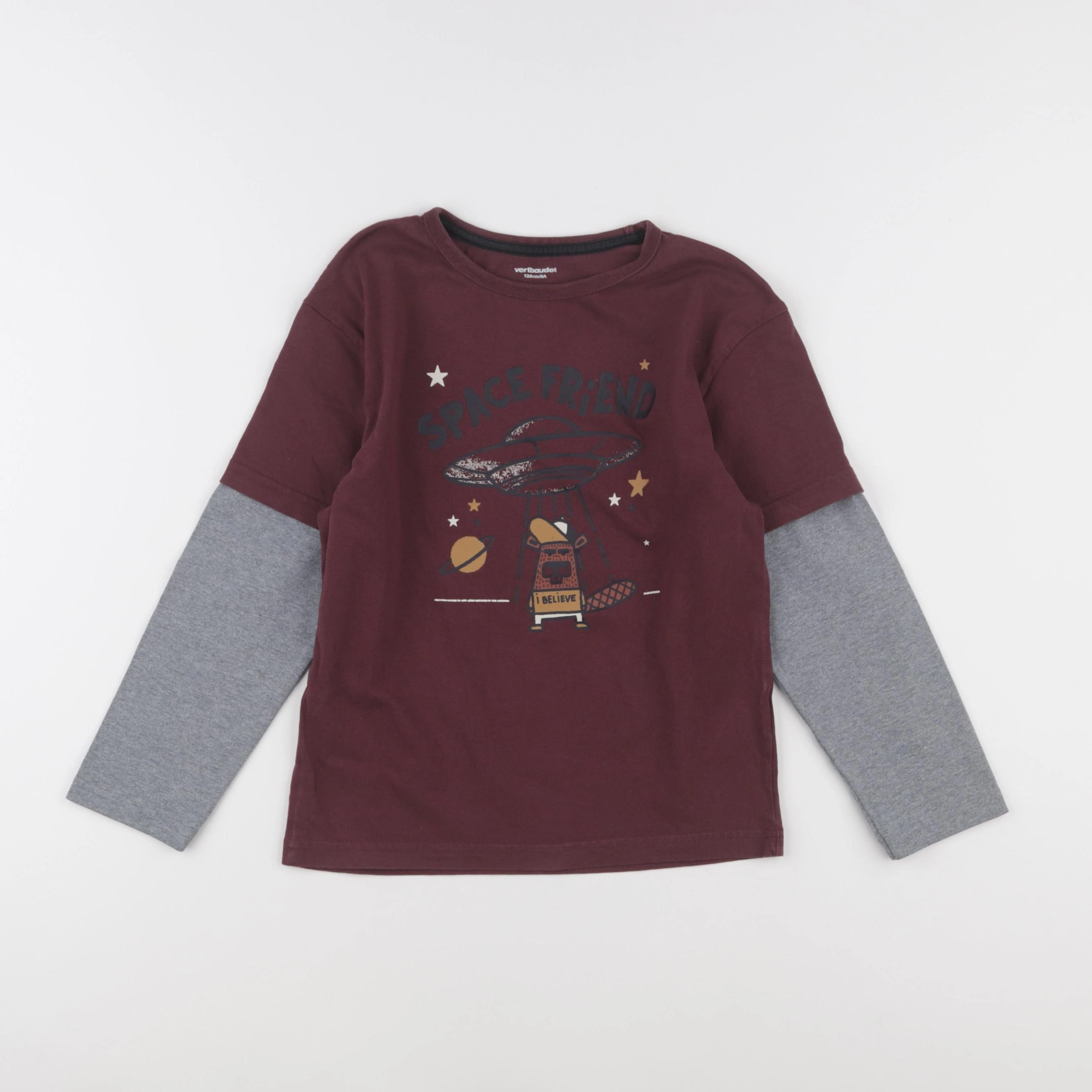 Vertbaudet - tee-shirt rouge, gris - 8 ans