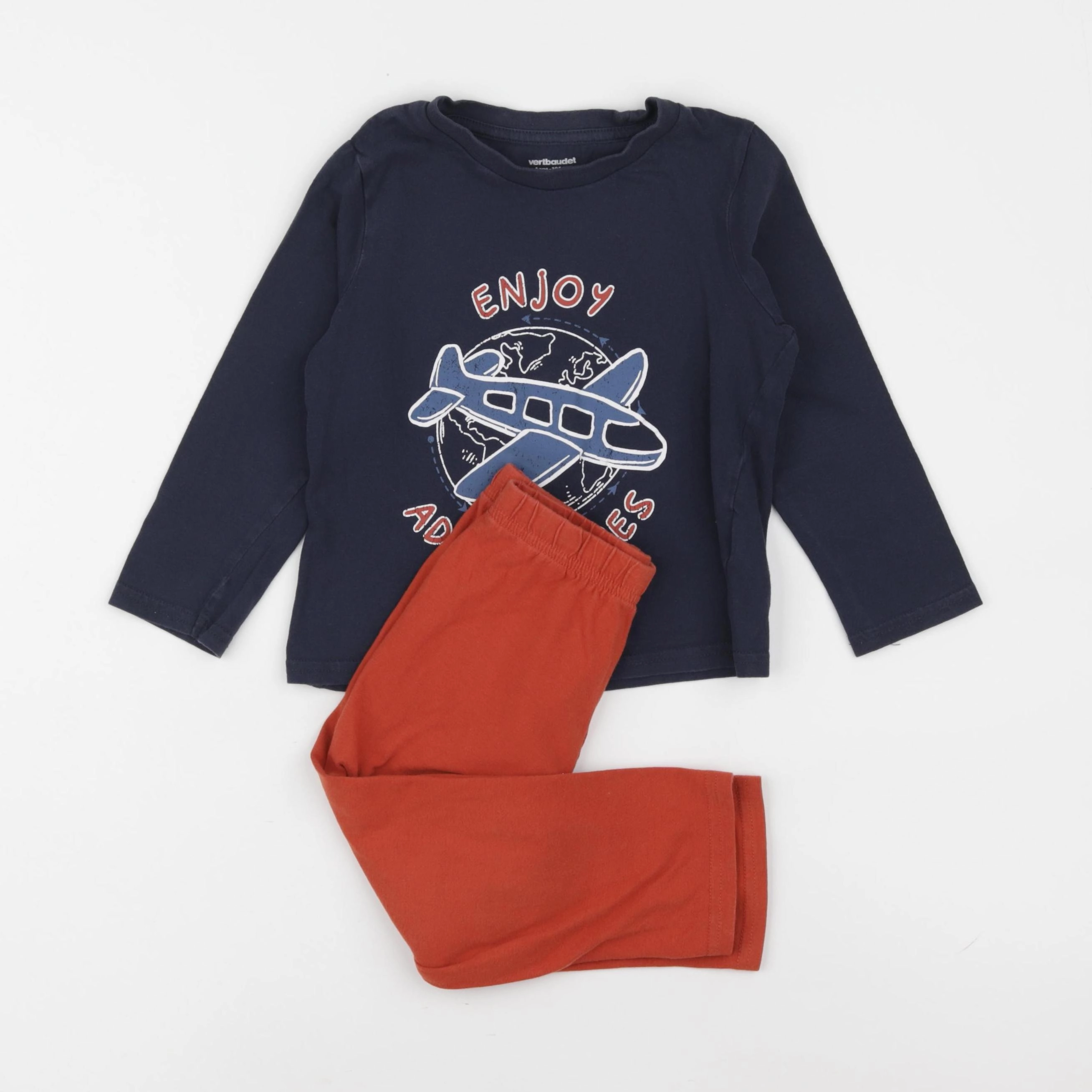 Vertbaudet - pyjama coton bleu, orange - 4 ans