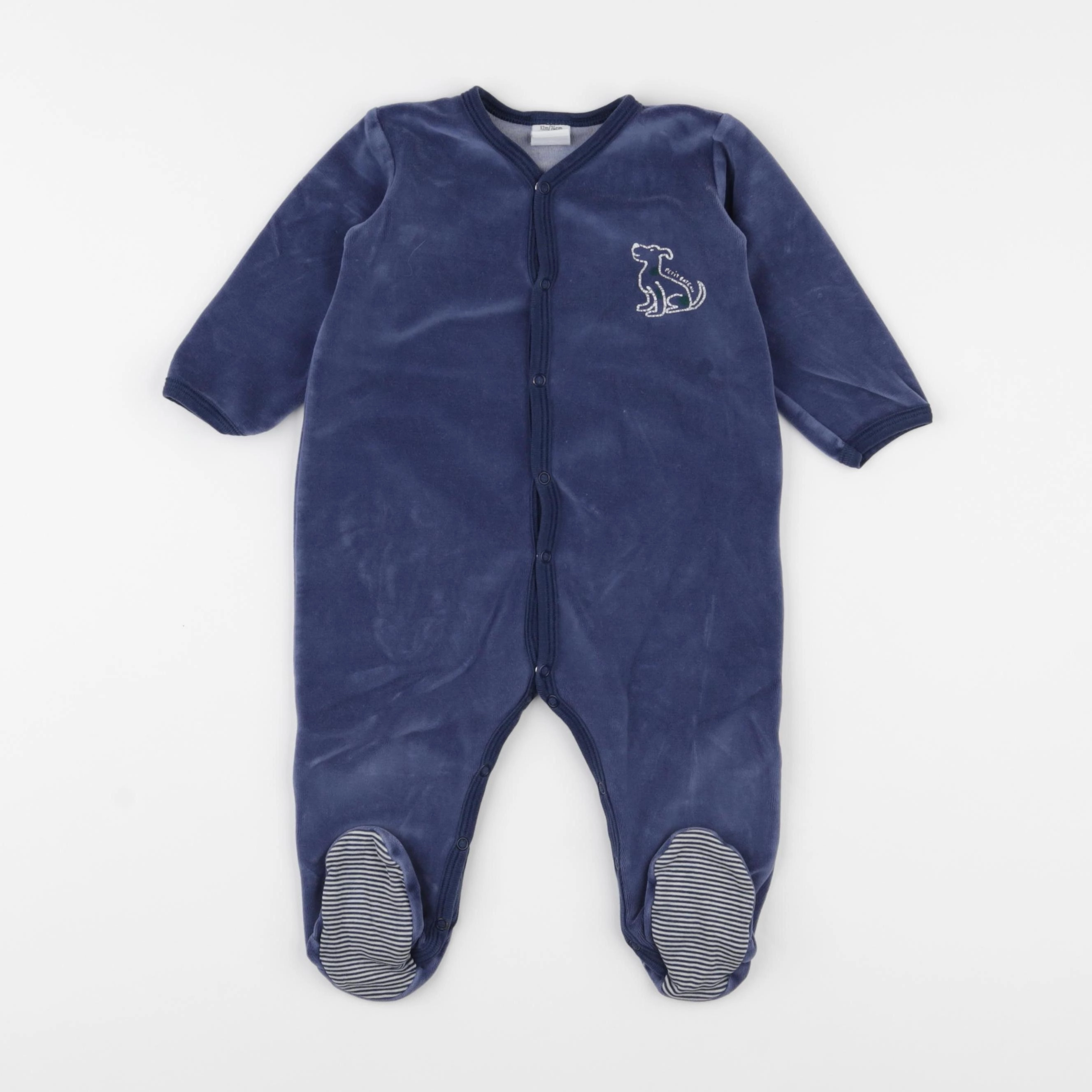Petit Bateau - pyjama velours bleu - 12 mois