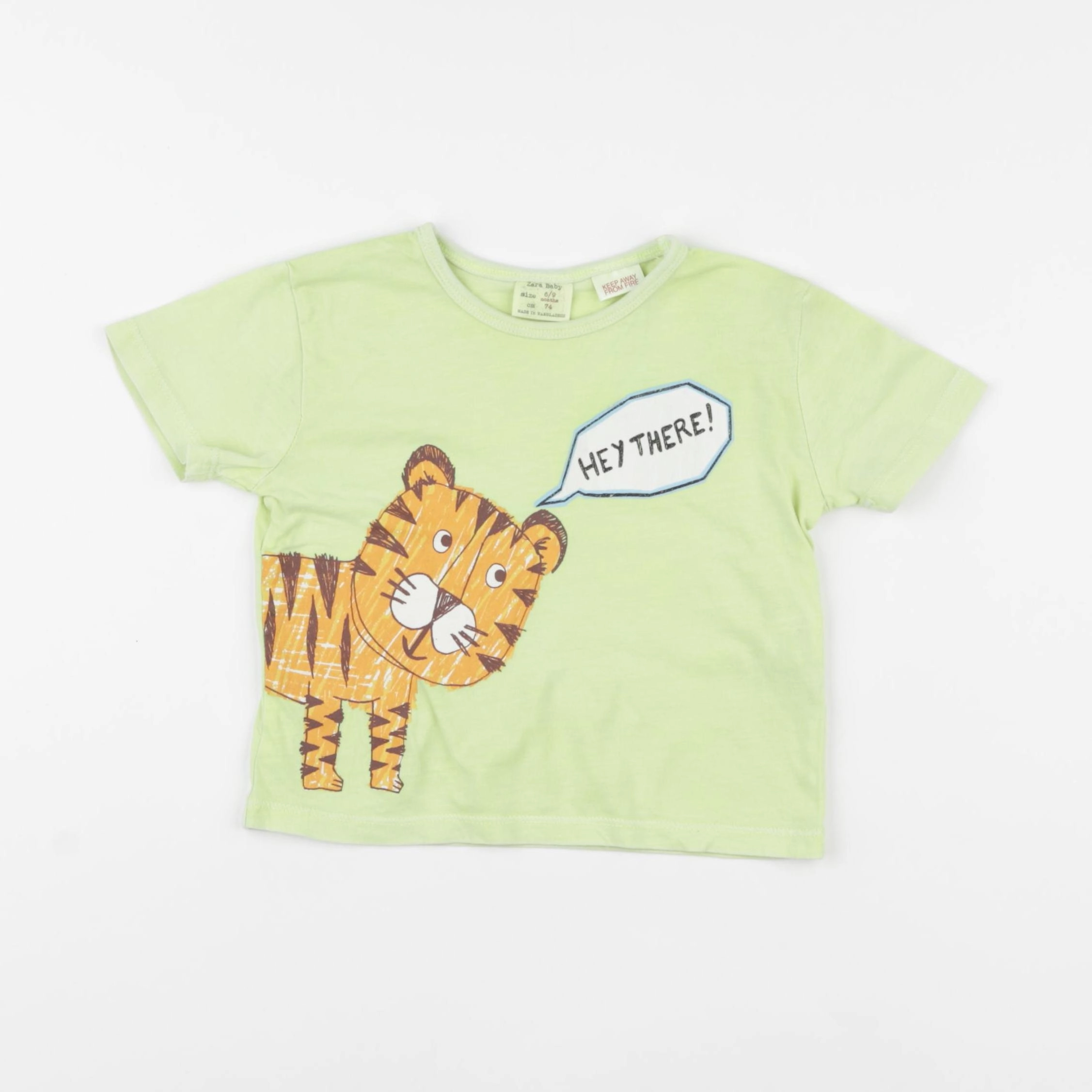 Zara - tee-shirt jaune fluo - 6/9 mois