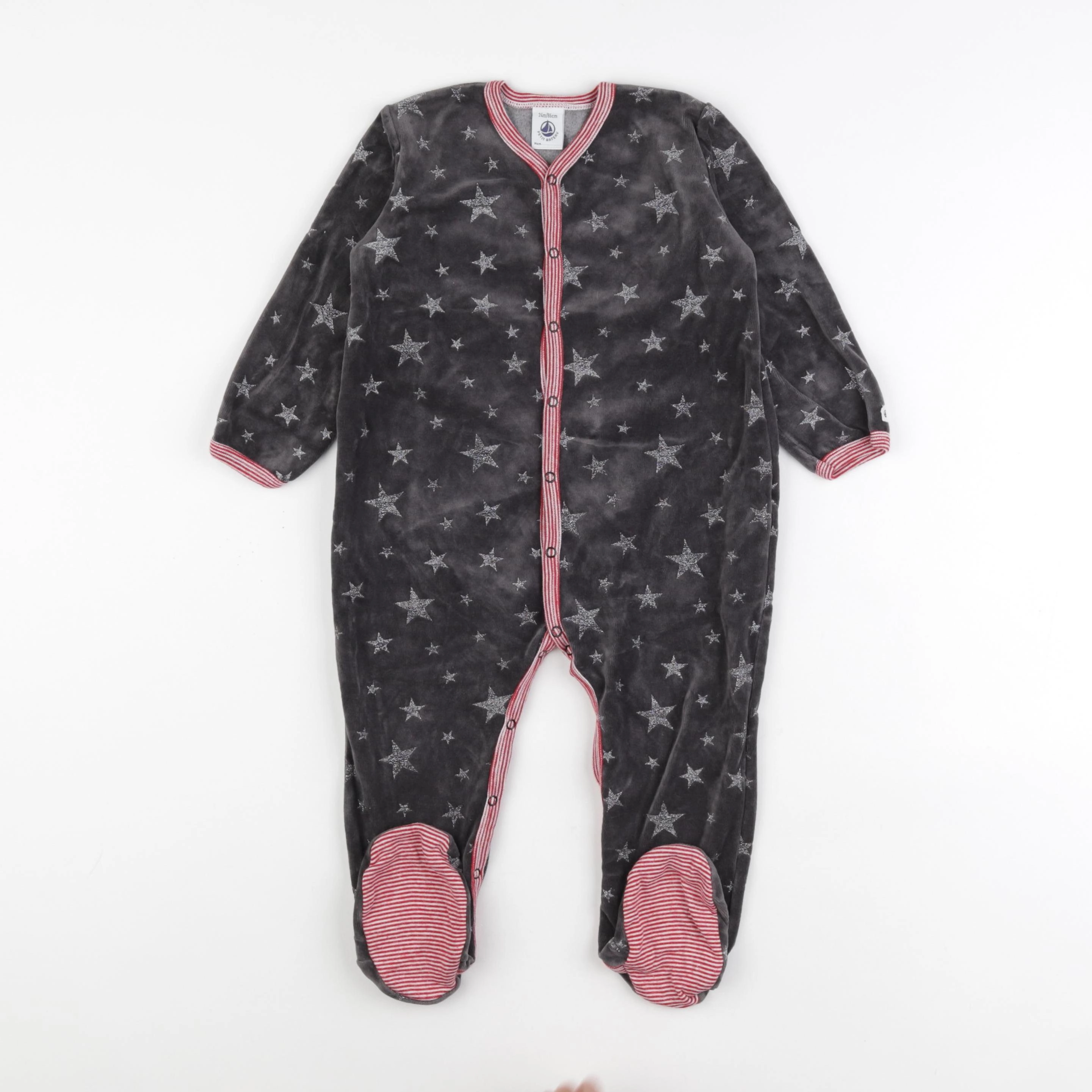 Petit Bateau - pyjama velours gris - 24 mois