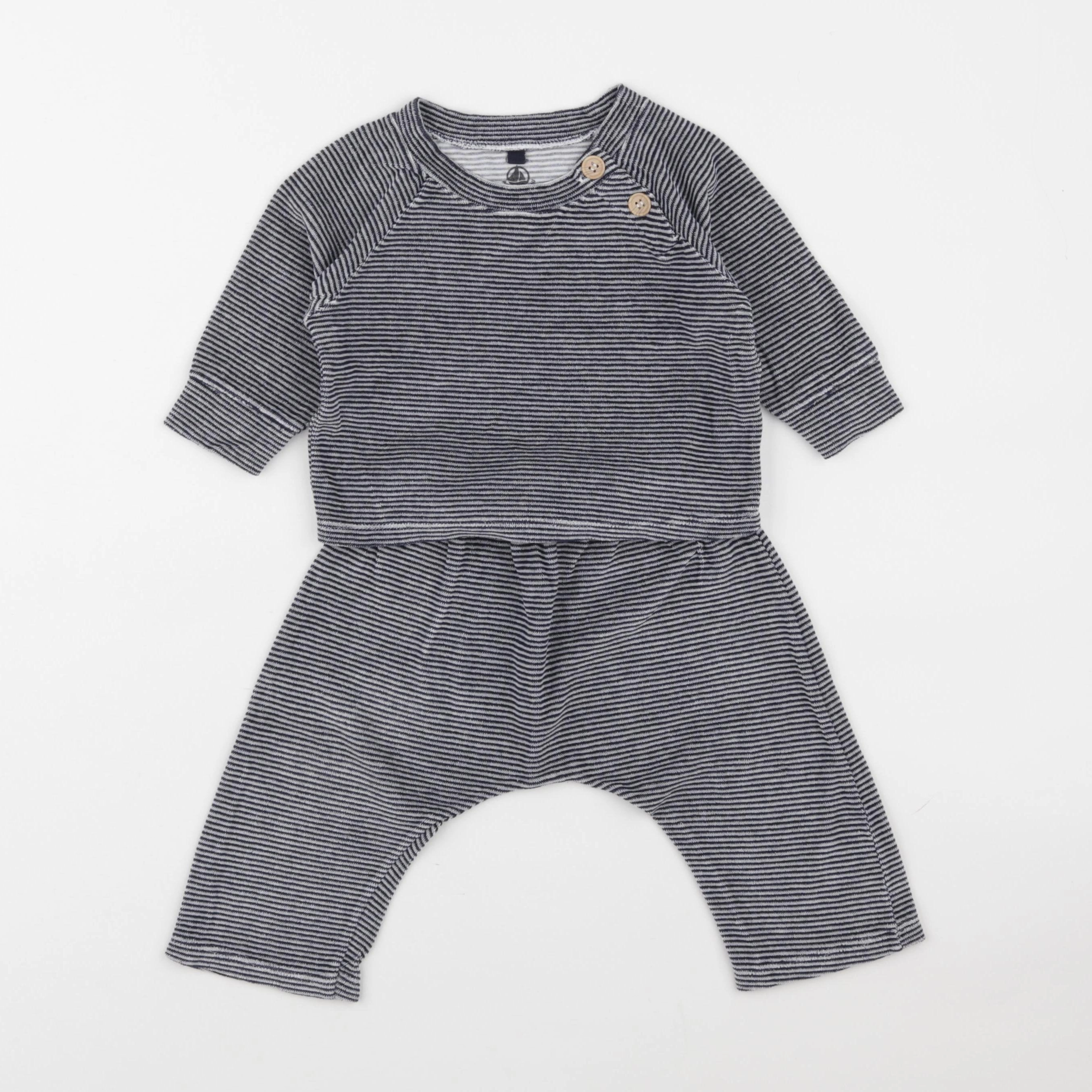 Petit Bateau - pyjama velours bleu - 12 mois