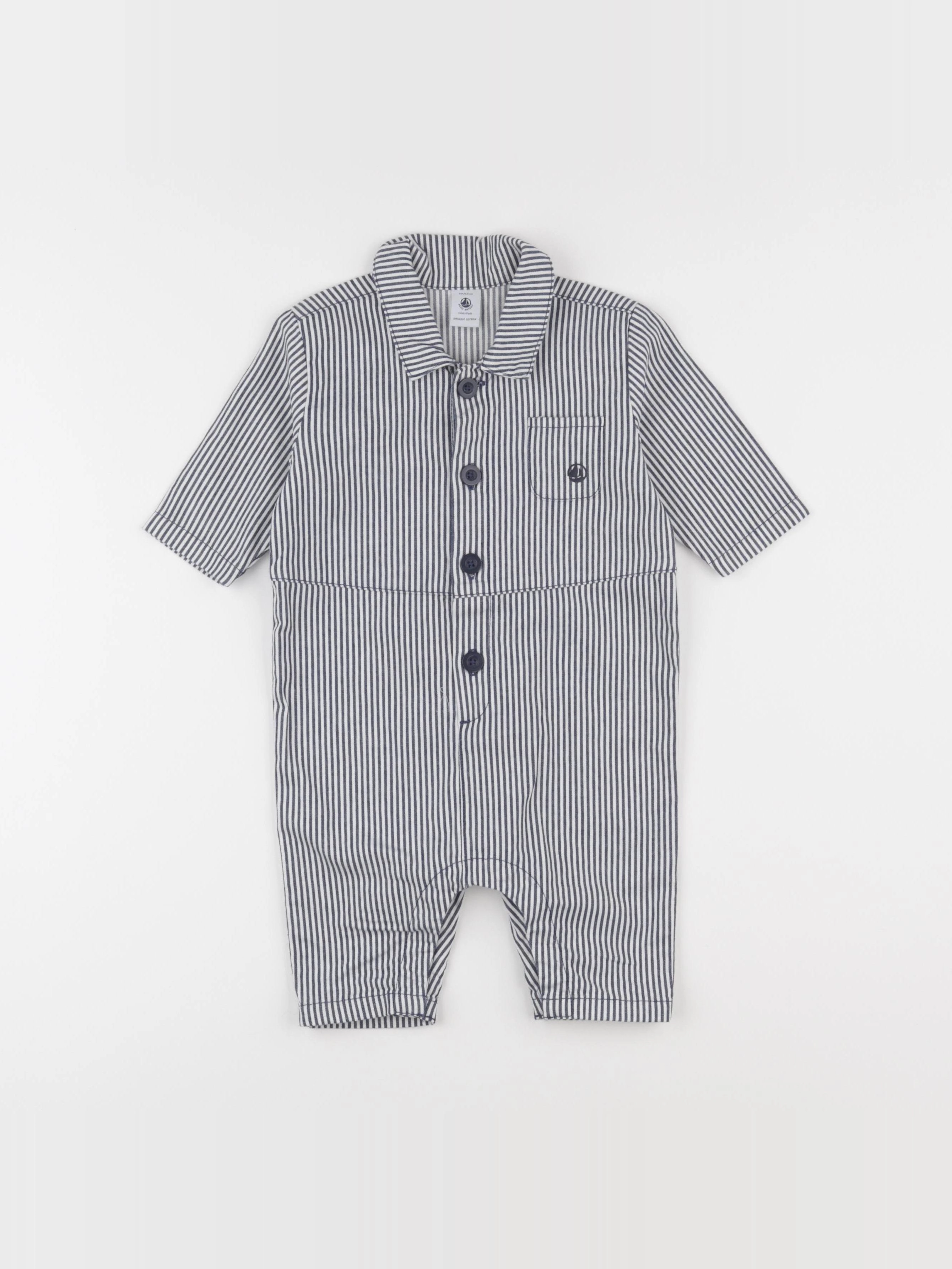 Petit Bateau - combinaison bleu, blanc - 6 mois