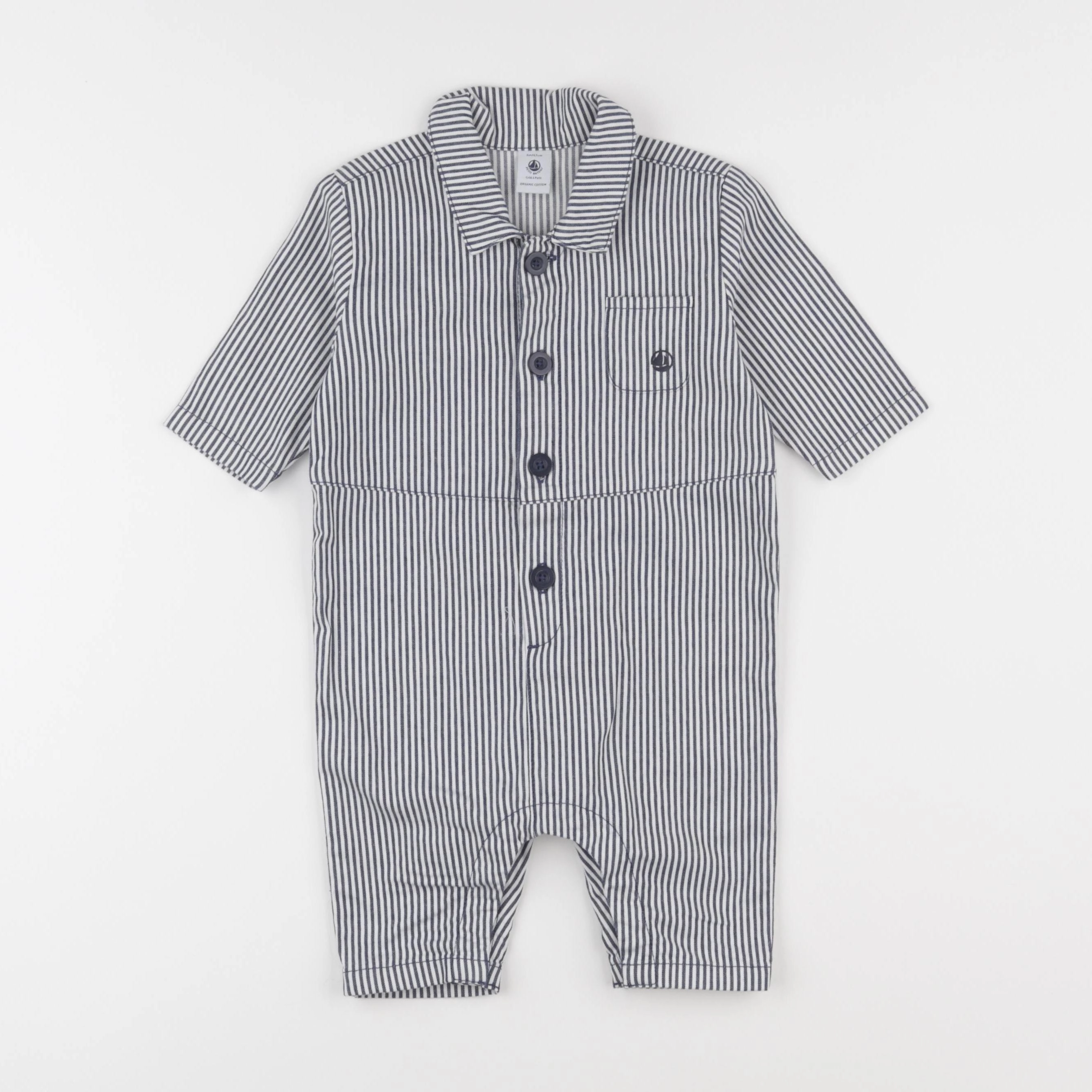 Petit Bateau - combinaison bleu, blanc - 6 mois
