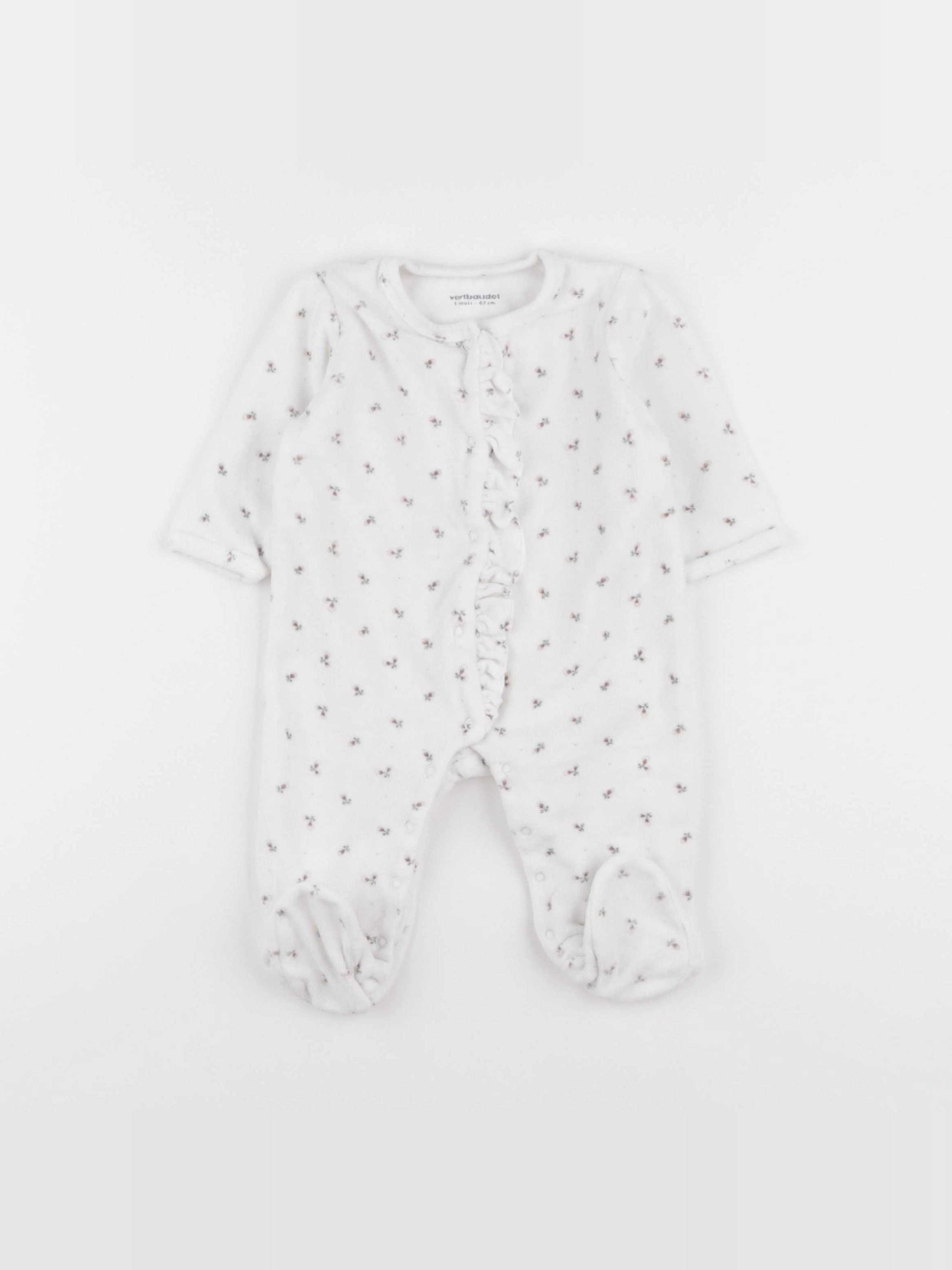 Vertbaudet - pyjama velours blanc, rose - 6 mois