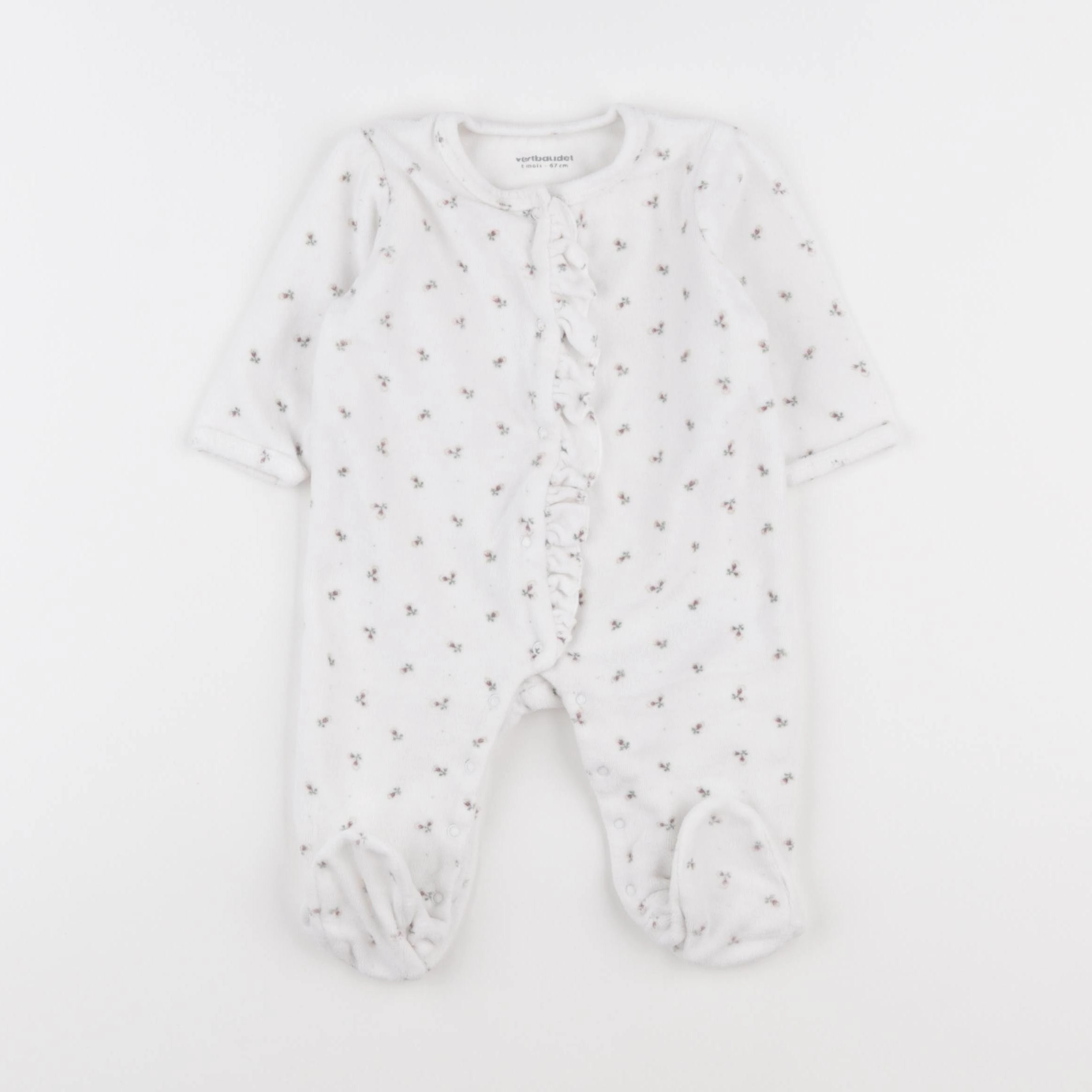 Vertbaudet - pyjama velours blanc, rose - 6 mois