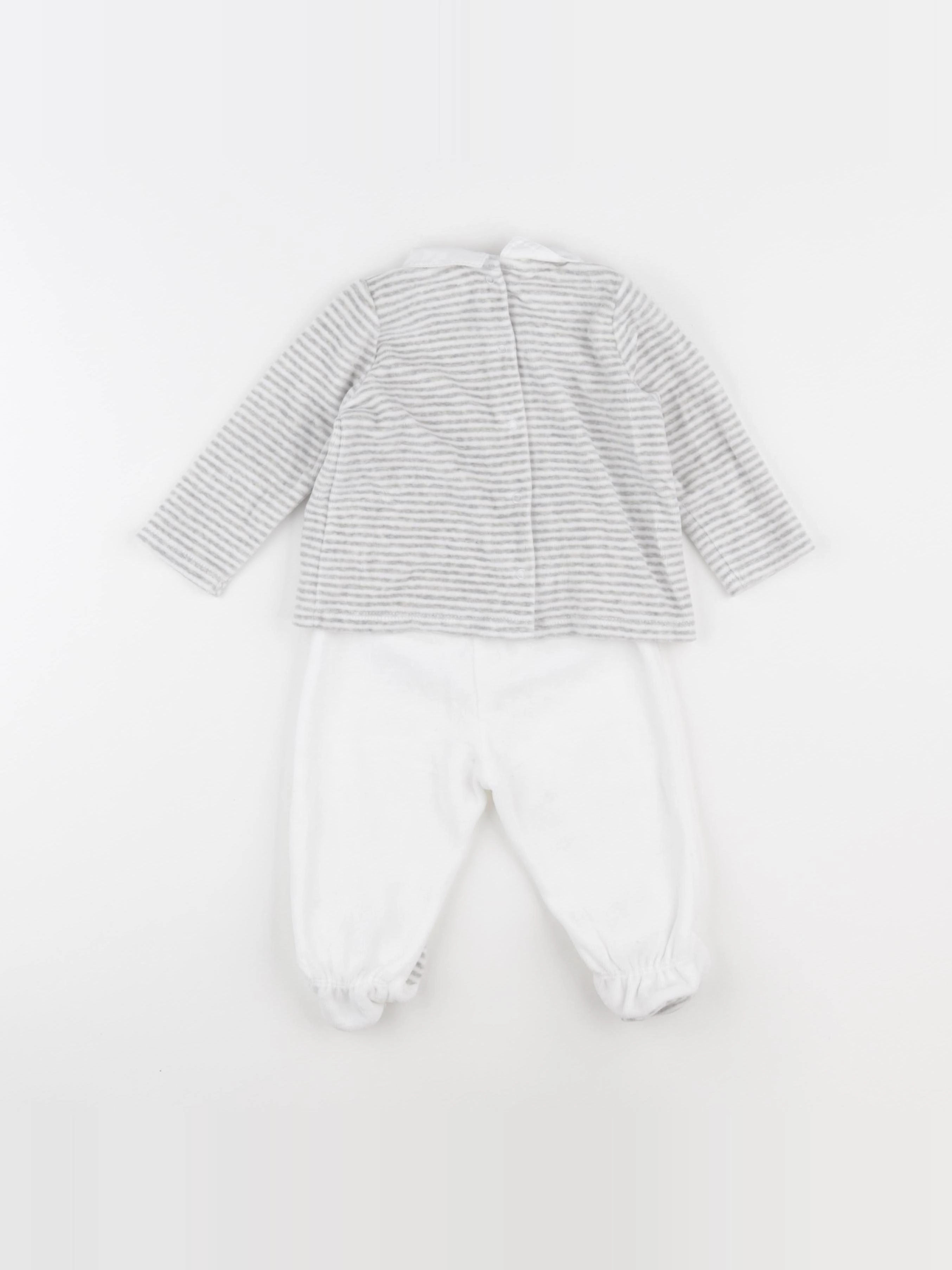 Cyrillus - pyjama velours blanc, gris - 9 mois