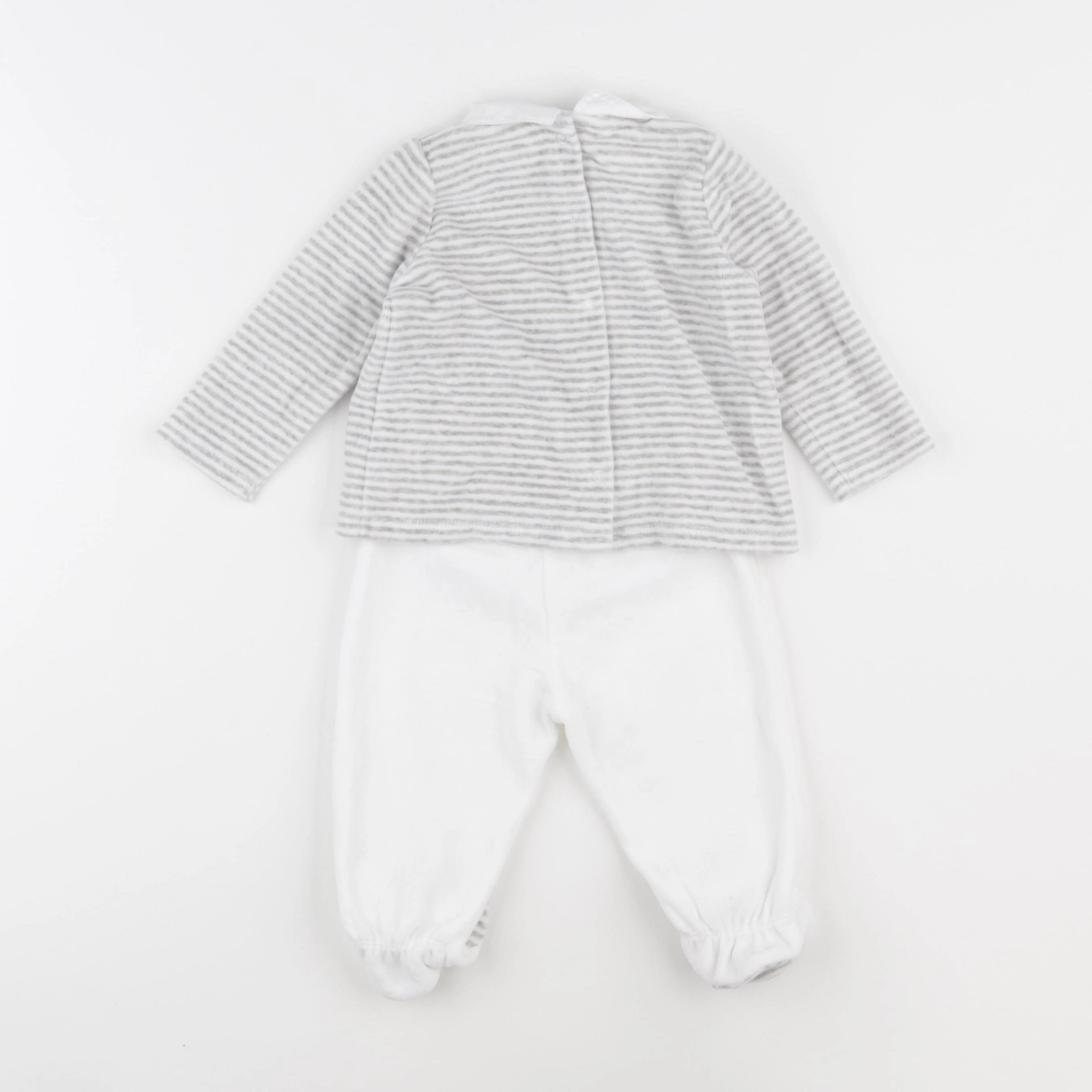 Cyrillus - pyjama velours blanc, gris - 9 mois