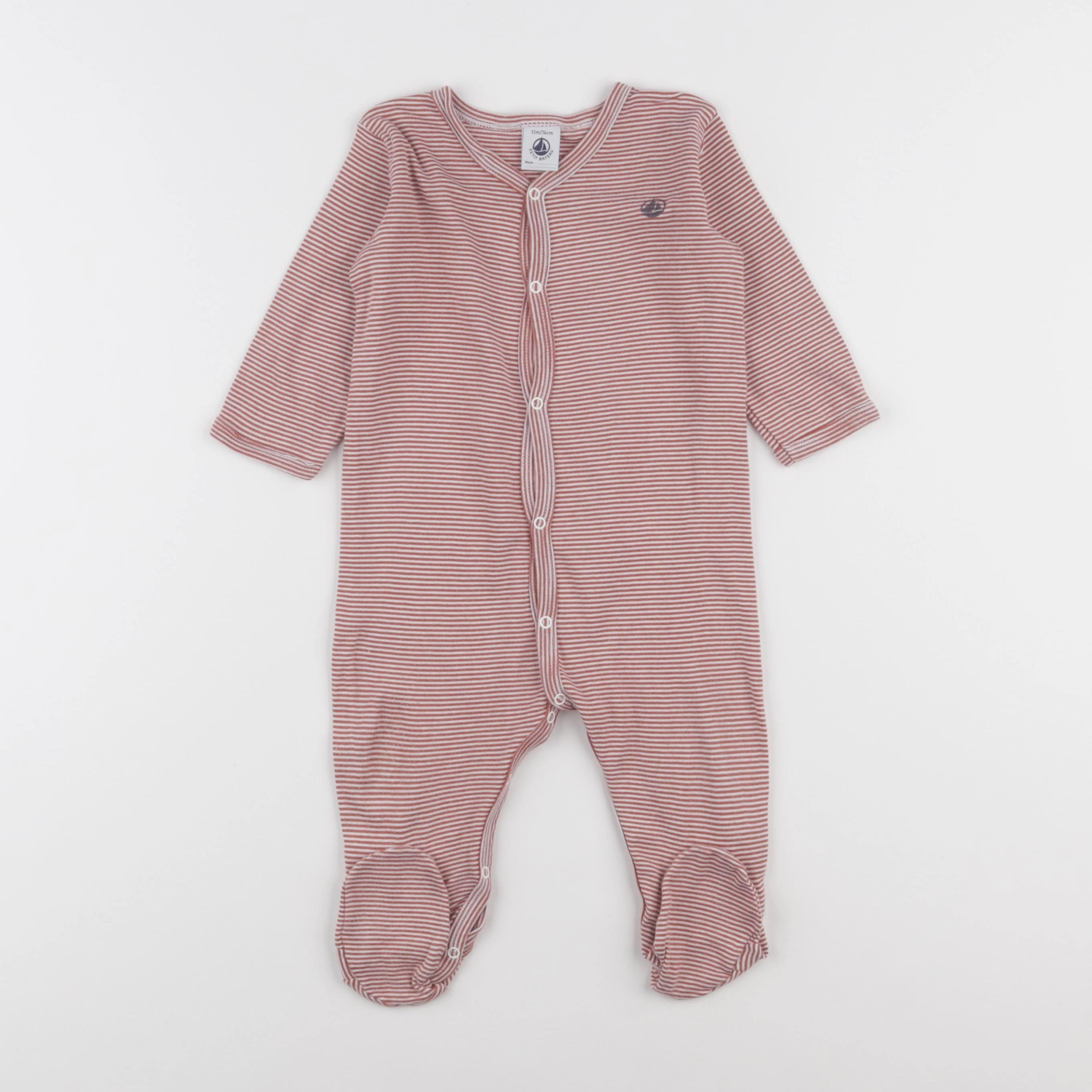 Petit Bateau - pyjama coton rouge, blanc - 12 mois