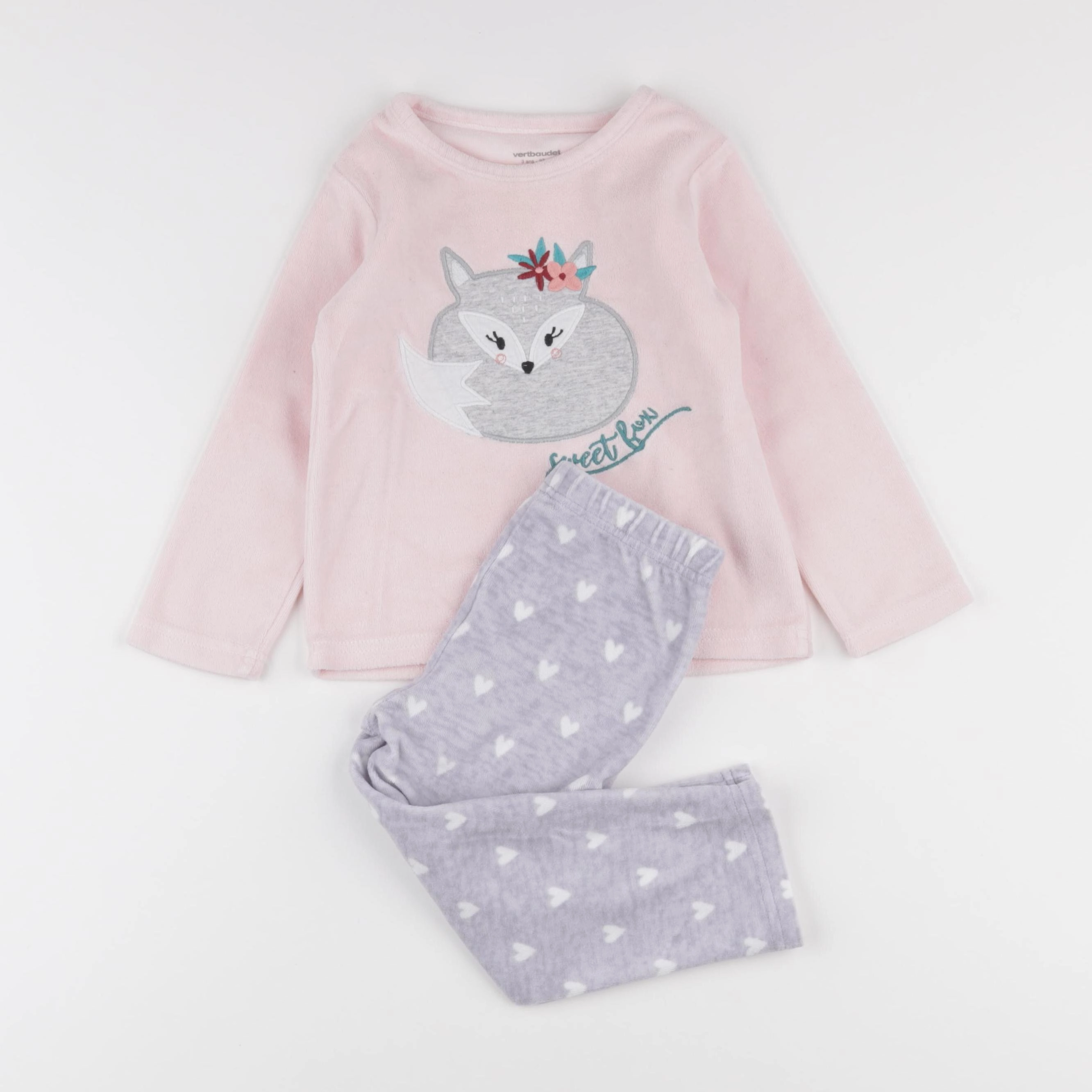 Vertbaudet - pyjama velours gris, rose - 3 ans