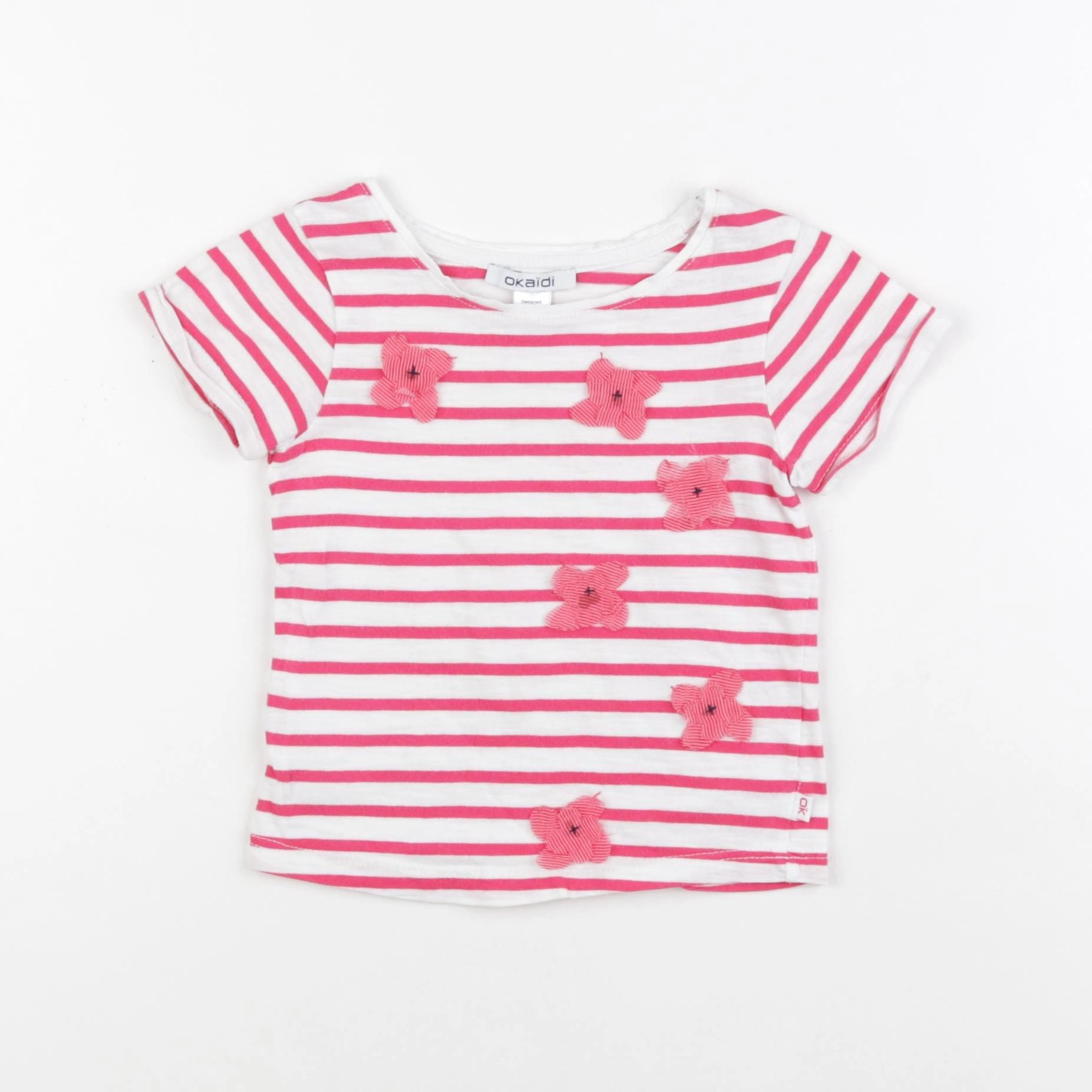 Okaidi - tee-shirt blanc, rose - 2 ans