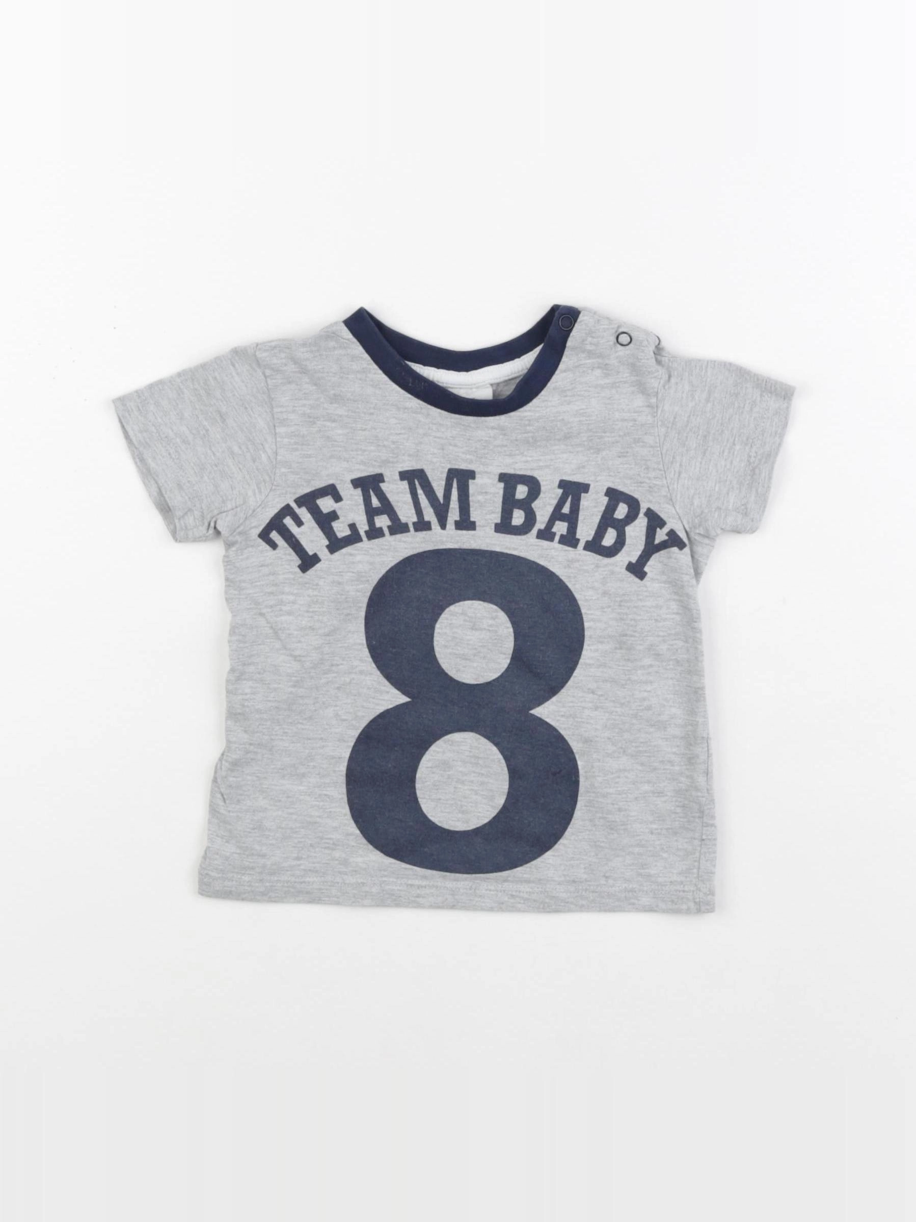 H&M - tee-shirt bleu, gris - 6/9 mois