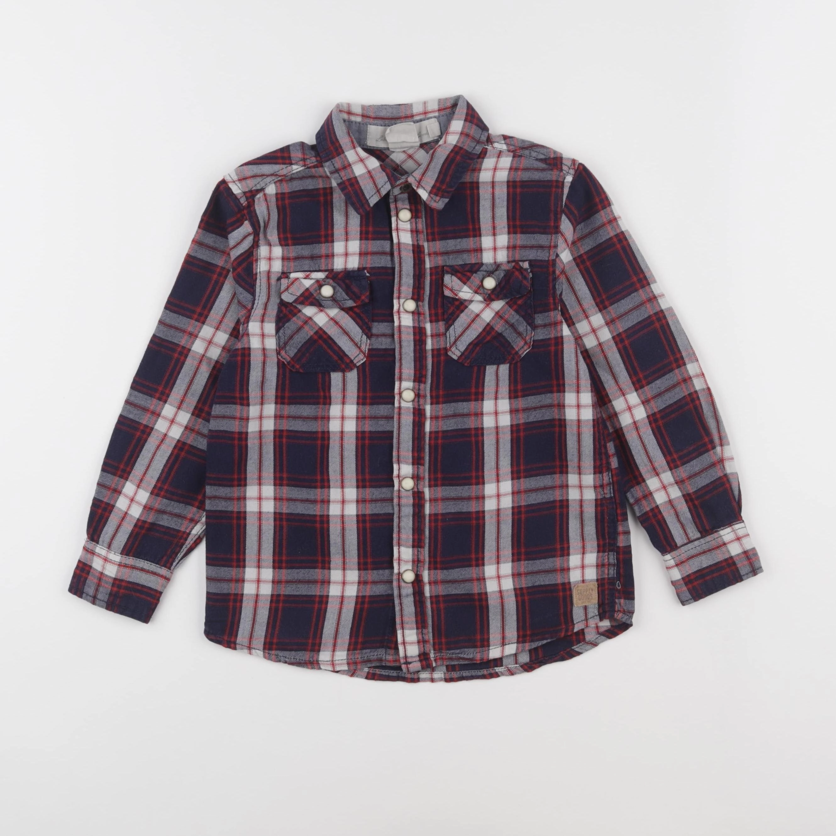 H&M - chemise bleu, rouge - 4/5 ans