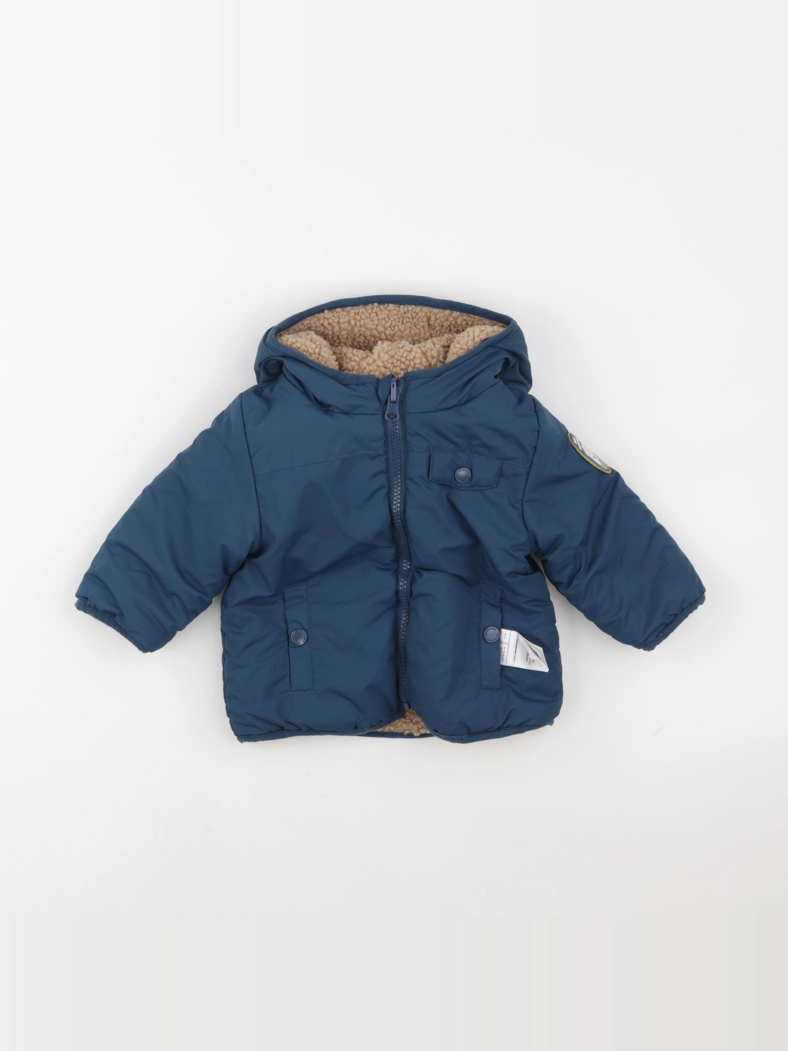 Vertbaudet - doudoune réversible bleu, marron - 6/9 mois