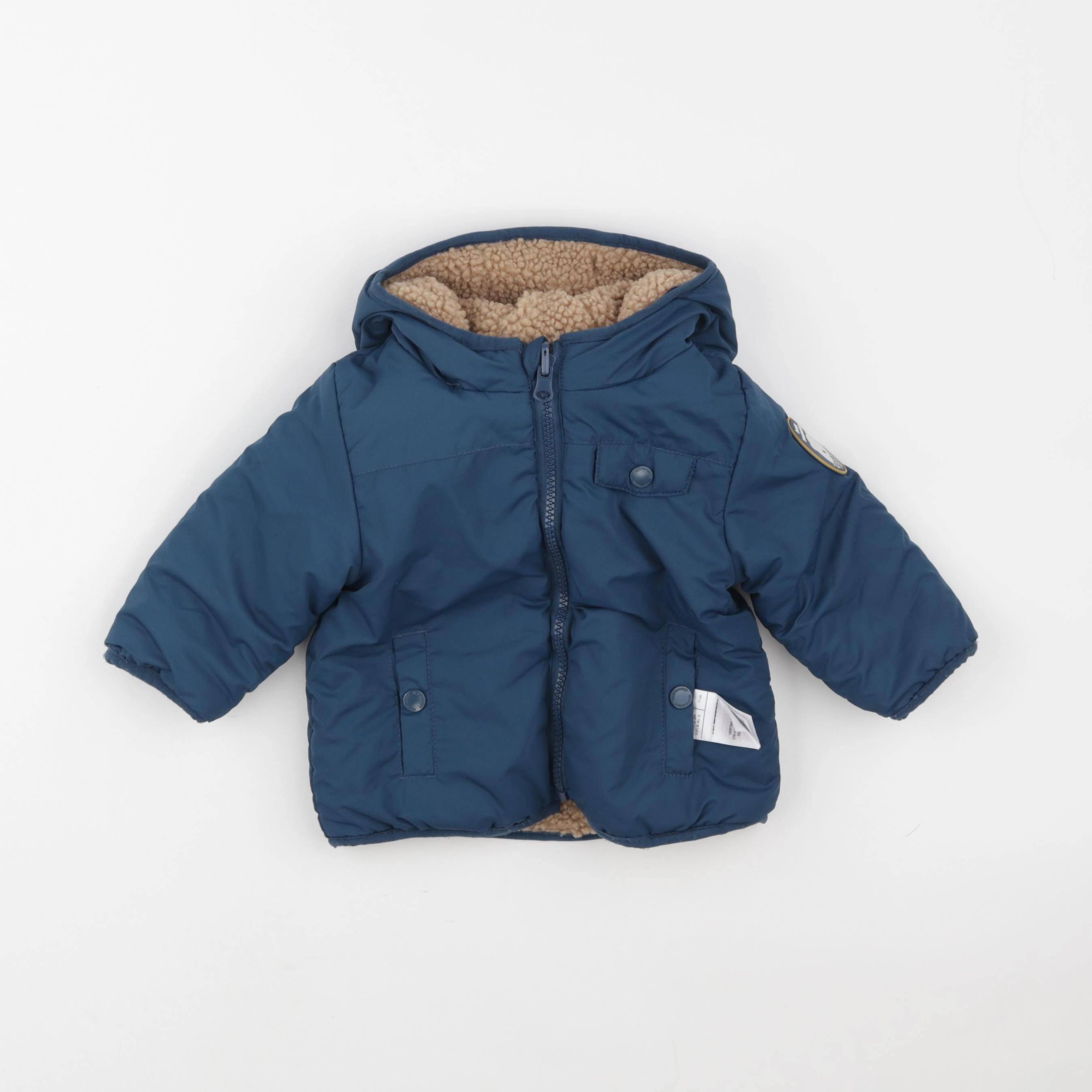 Vertbaudet - doudoune réversible bleu, marron - 6/9 mois