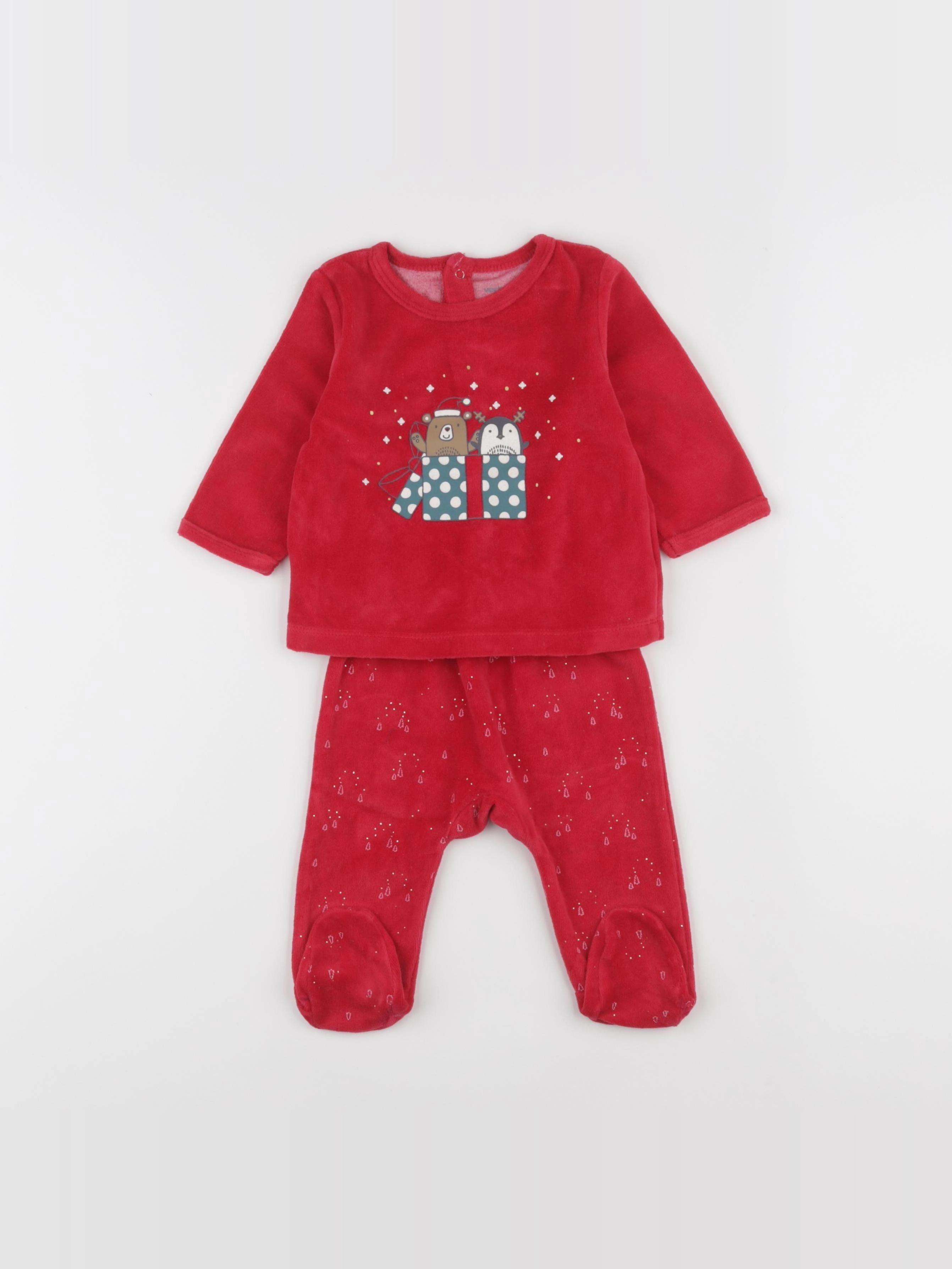 Vertbaudet - pyjama velours rouge - 6 mois