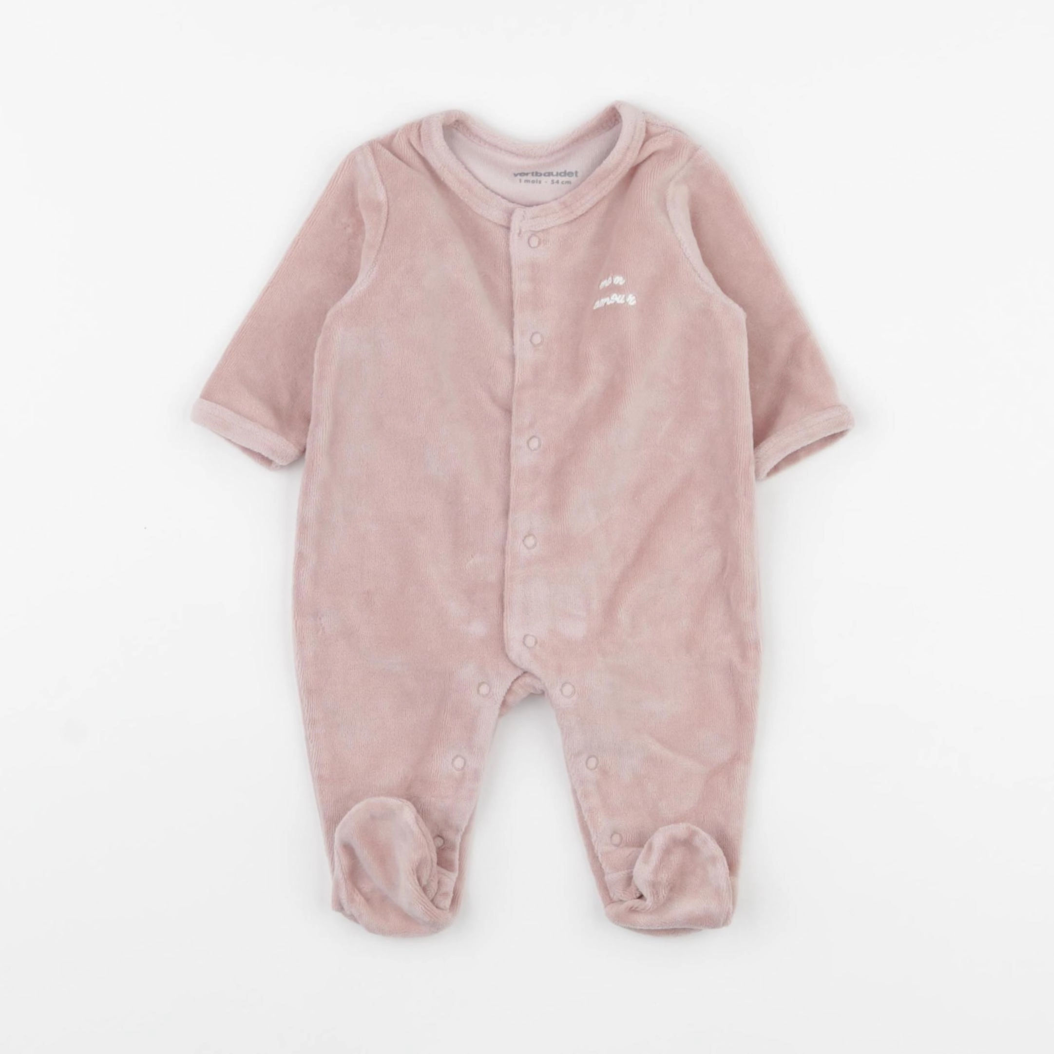 Vertbaudet - pyjama velours rose - 1 mois