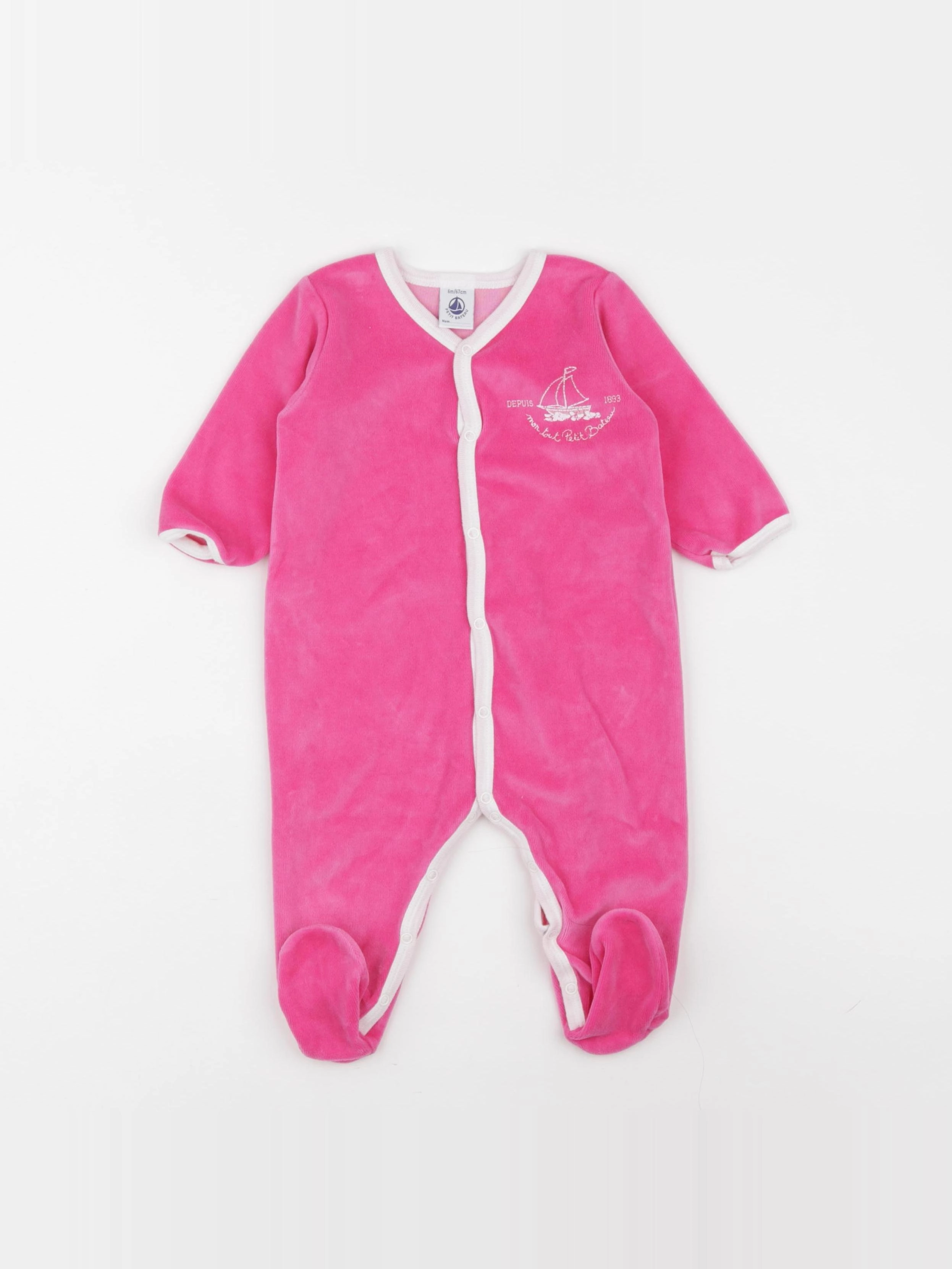 Petit Bateau - pyjama velours rose - 6 mois