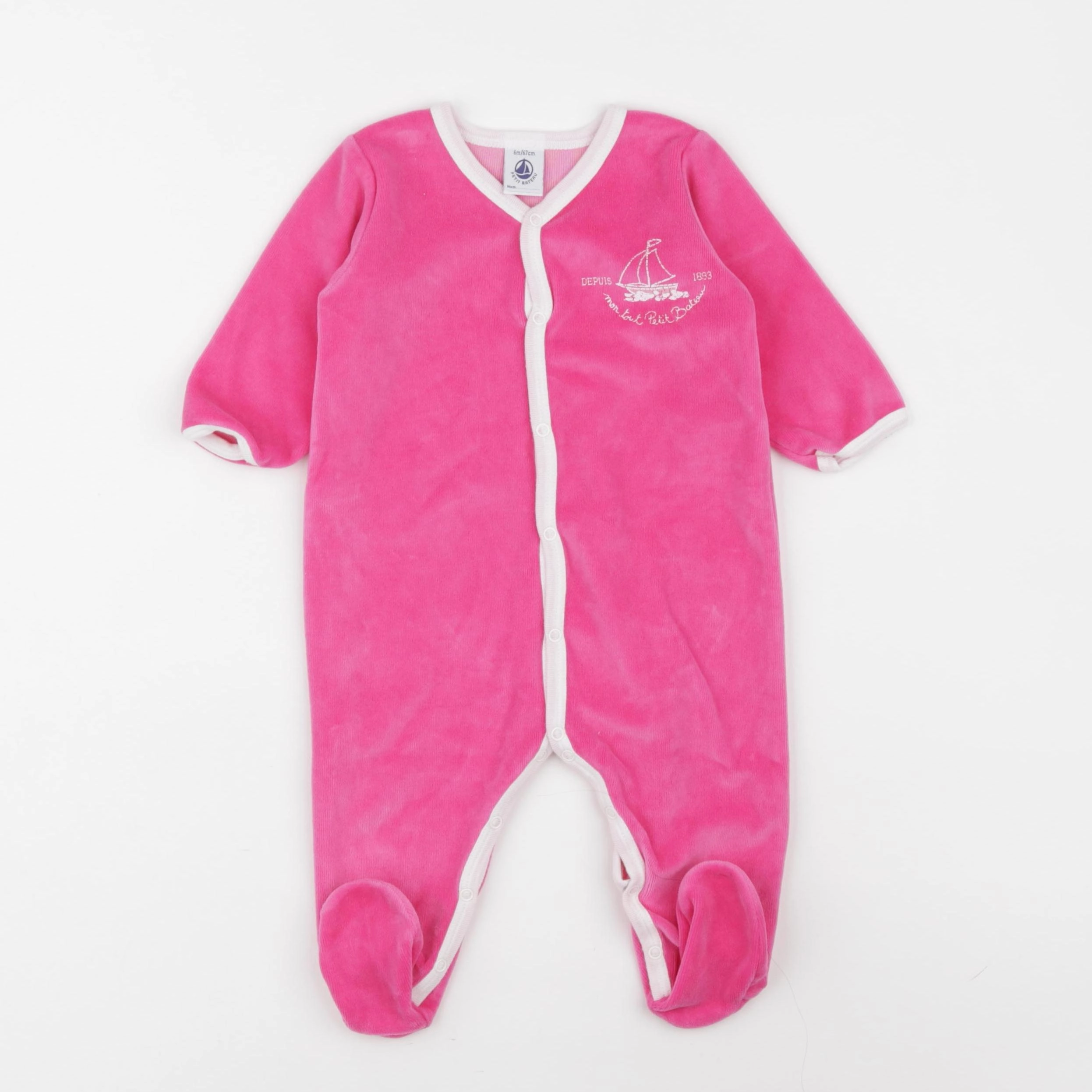 Petit Bateau - pyjama velours rose - 6 mois