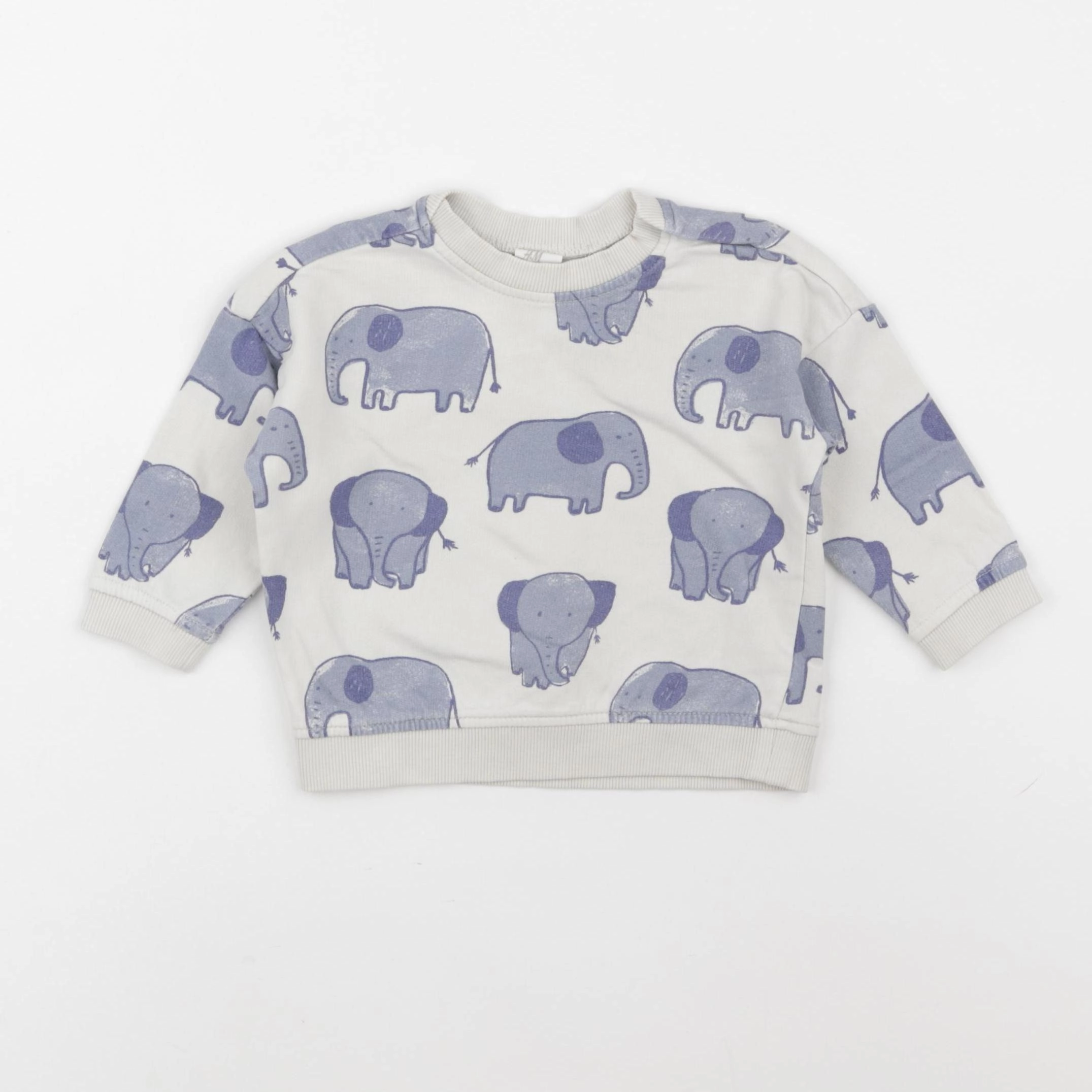 H&M - sweat beige, bleu - 3/6 mois