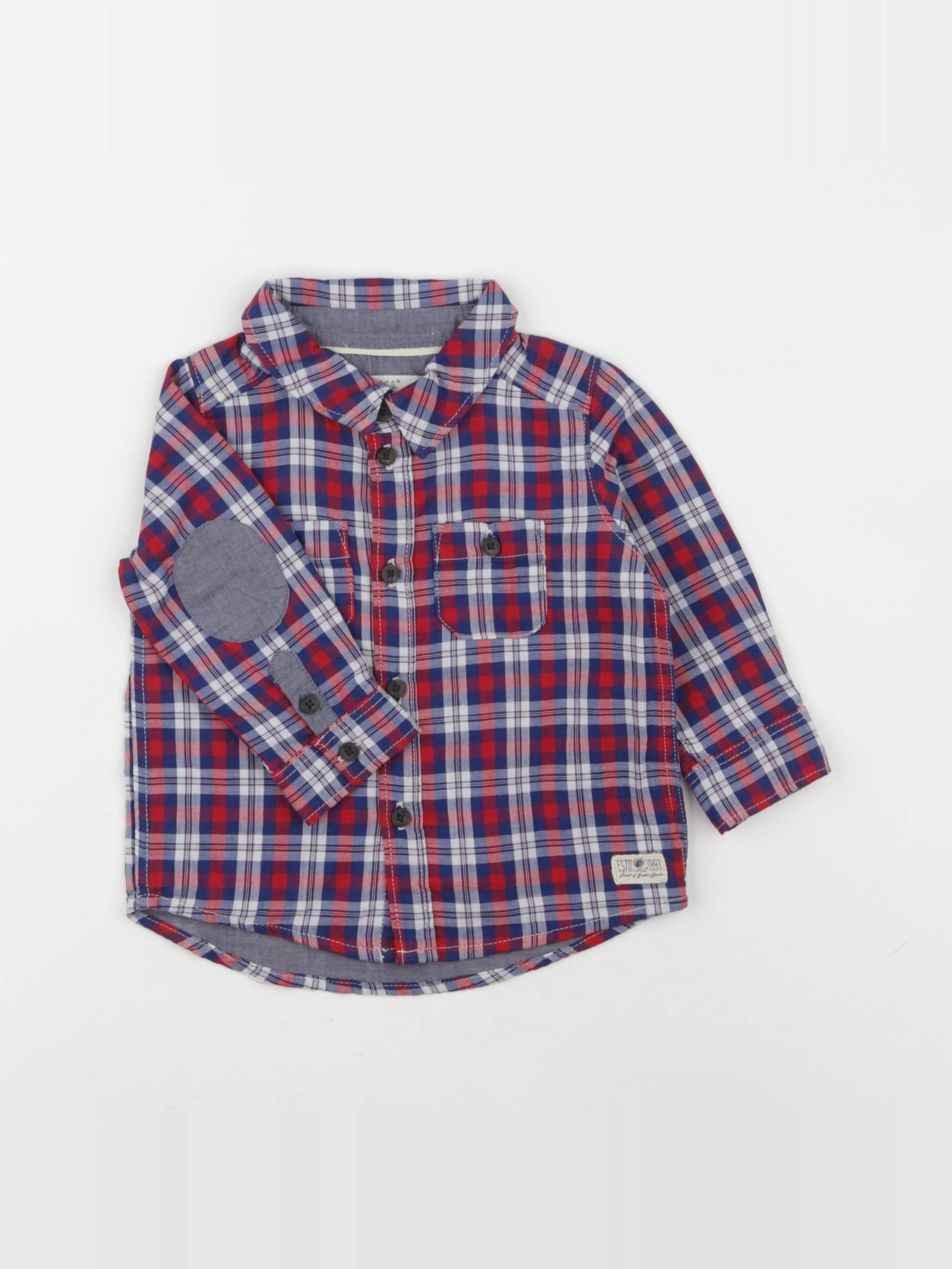 H&M - chemise bleu, rouge - 3/6 mois