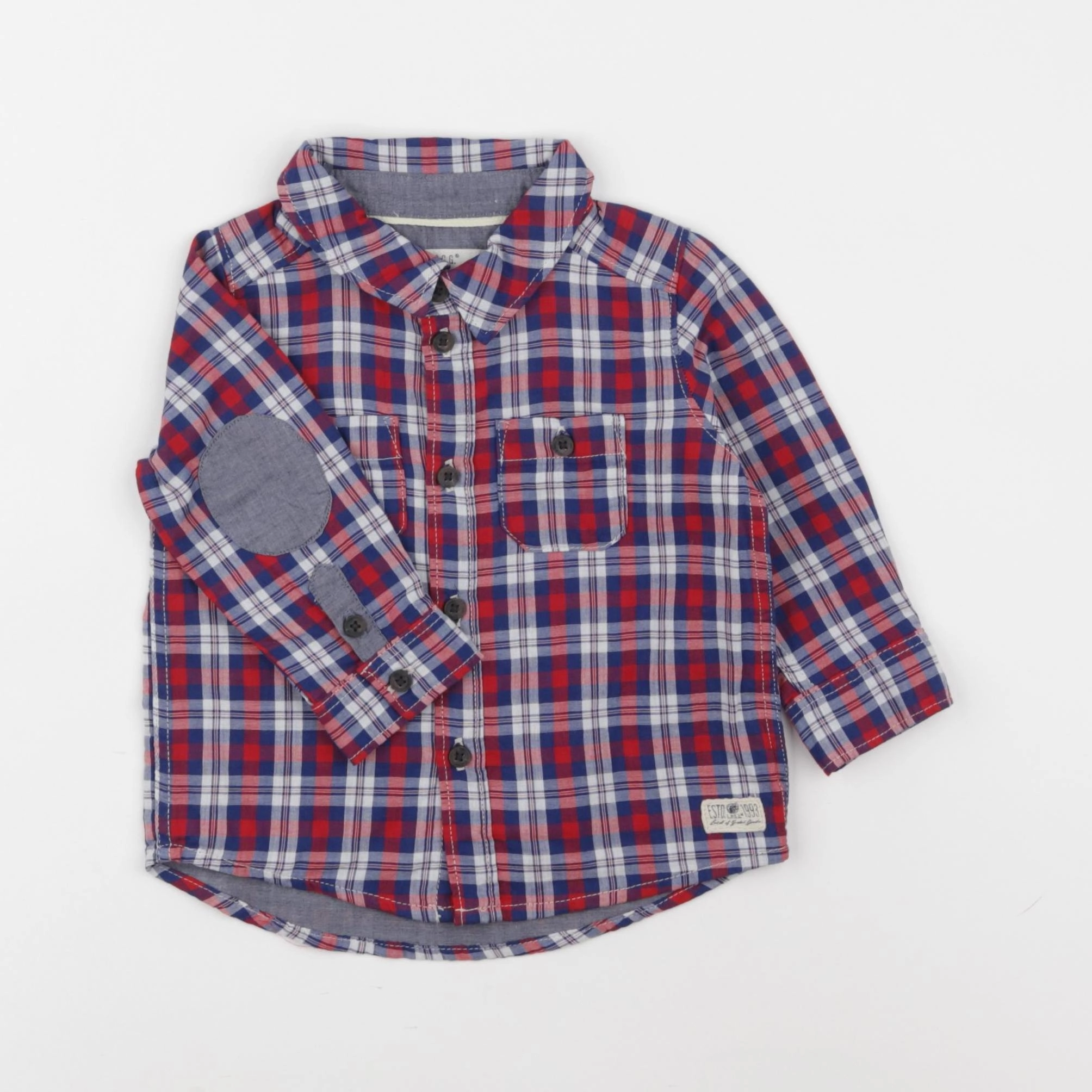 H&M - chemise bleu, rouge - 3/6 mois