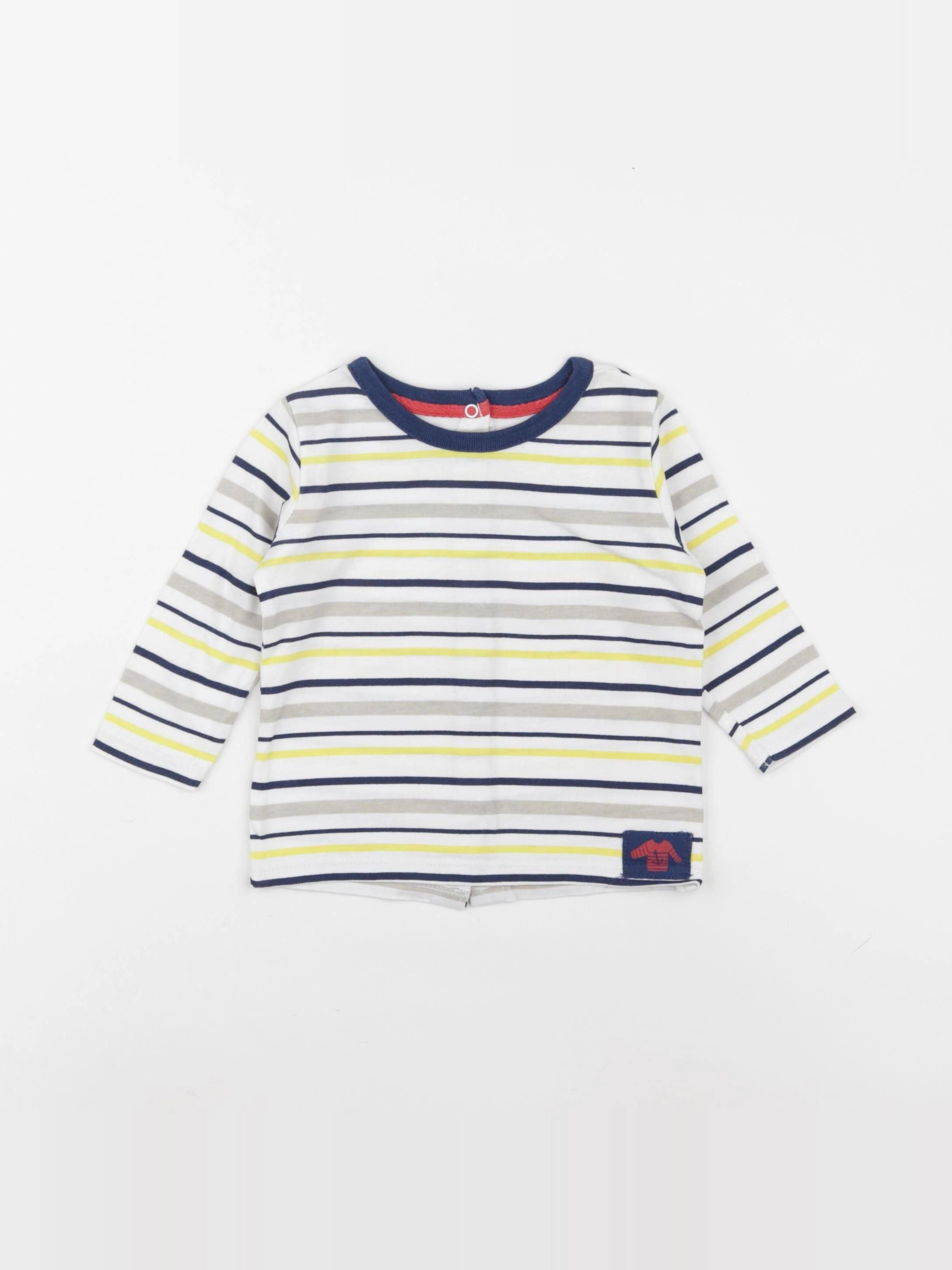 Vertbaudet - tee-shirt blanc, jaune, bleu - 9 mois