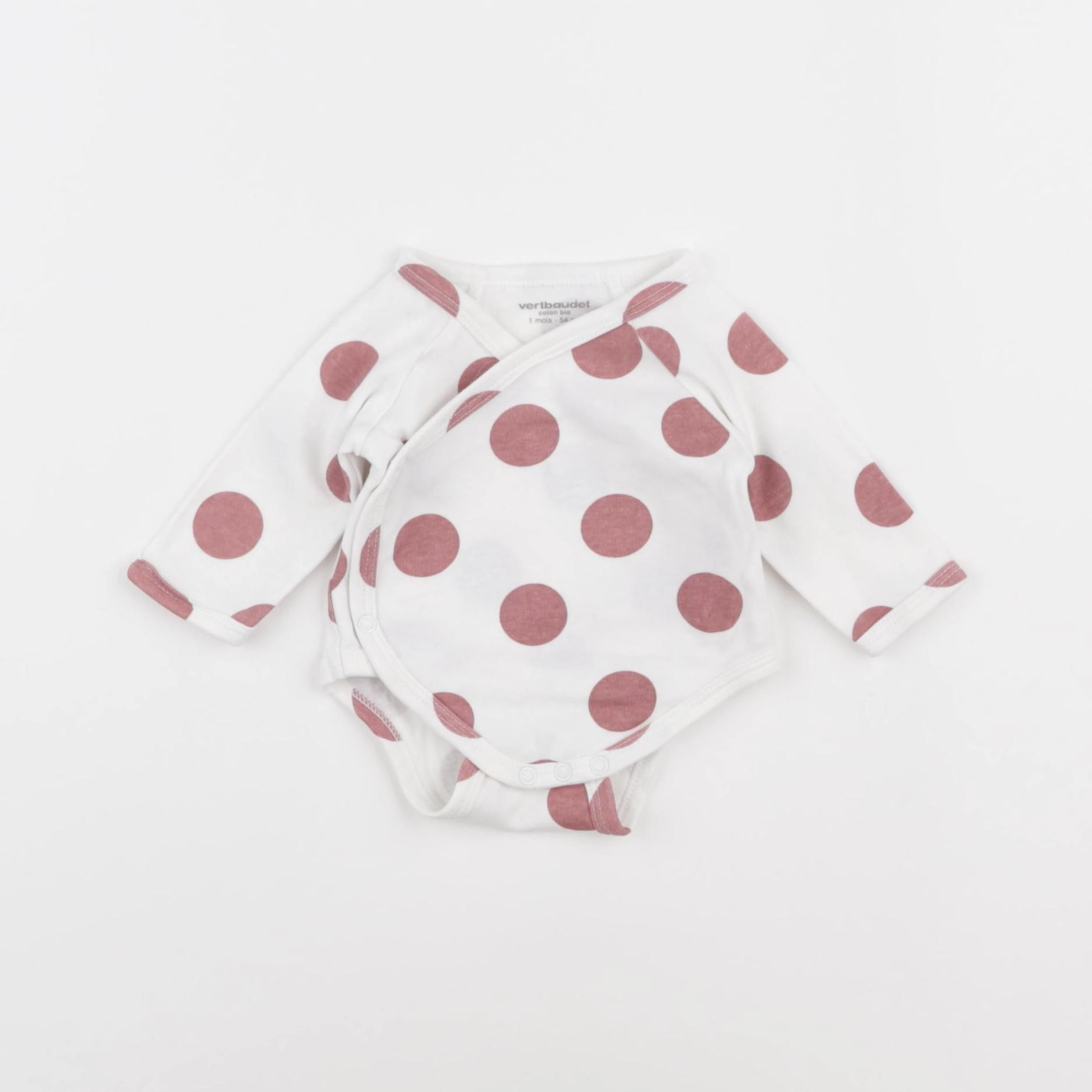 Vertbaudet - body blanc, rose - 1 mois