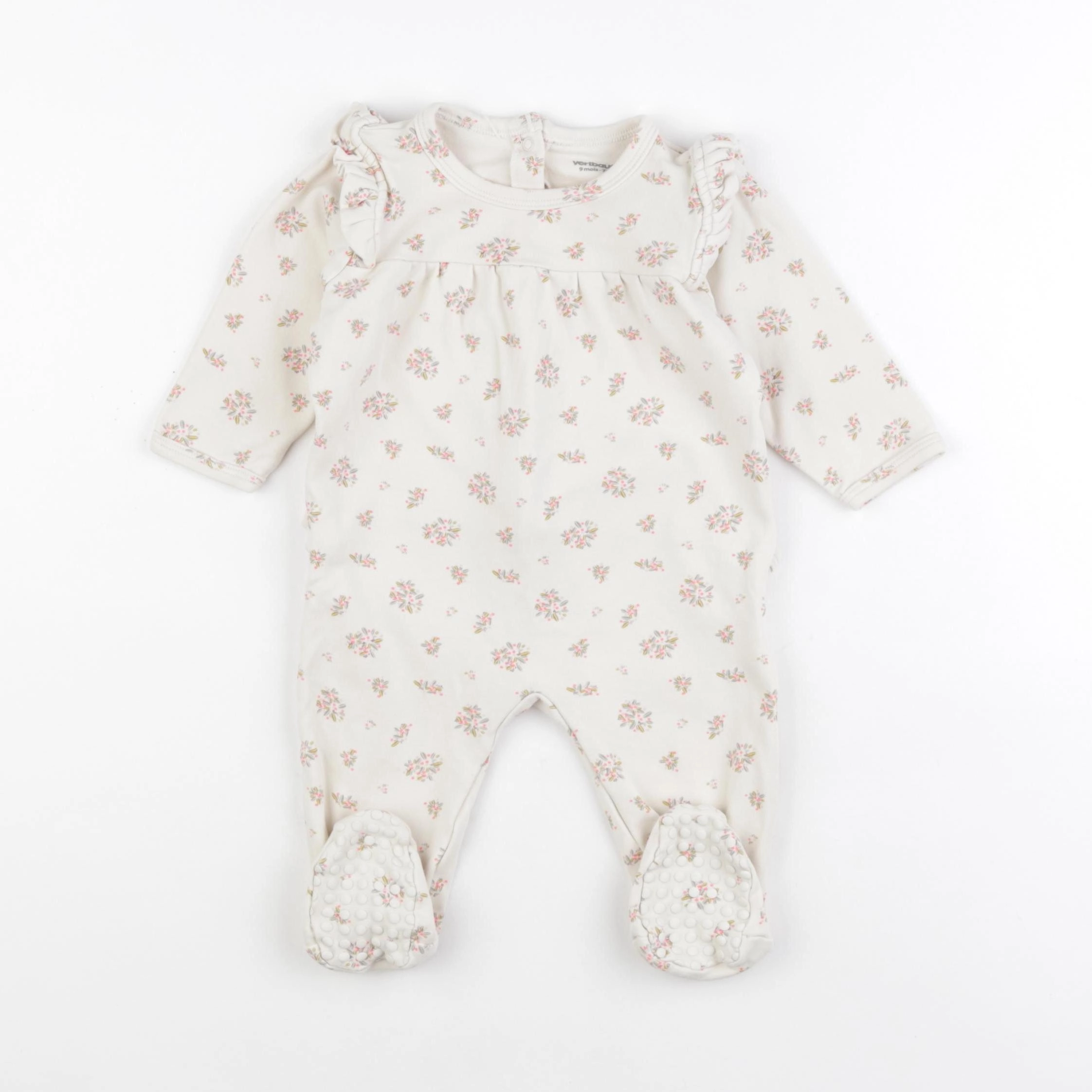 Vertbaudet - pyjama coton beige, rose - 9 mois