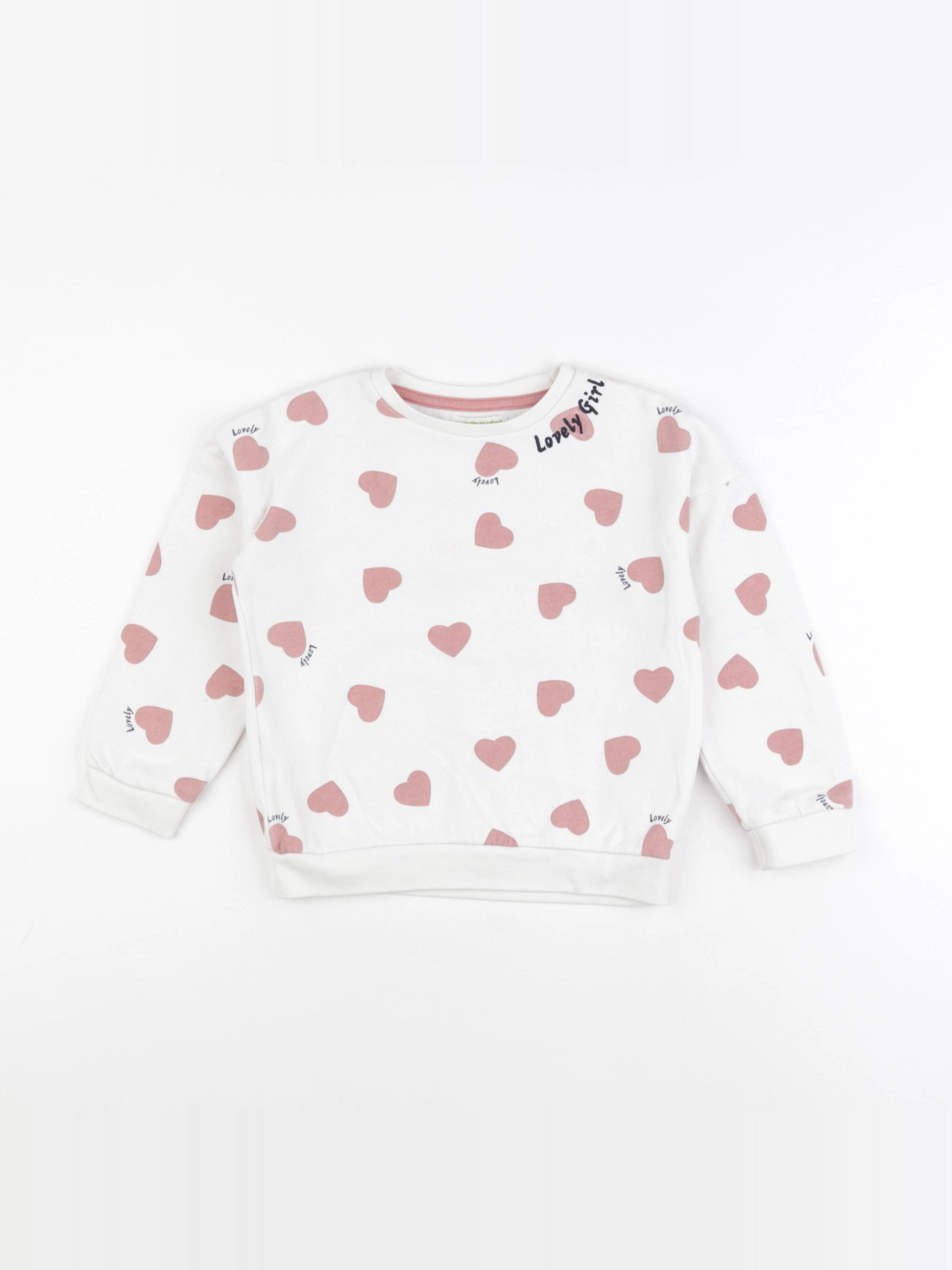 Vertbaudet - sweat blanc, rose - 5 ans