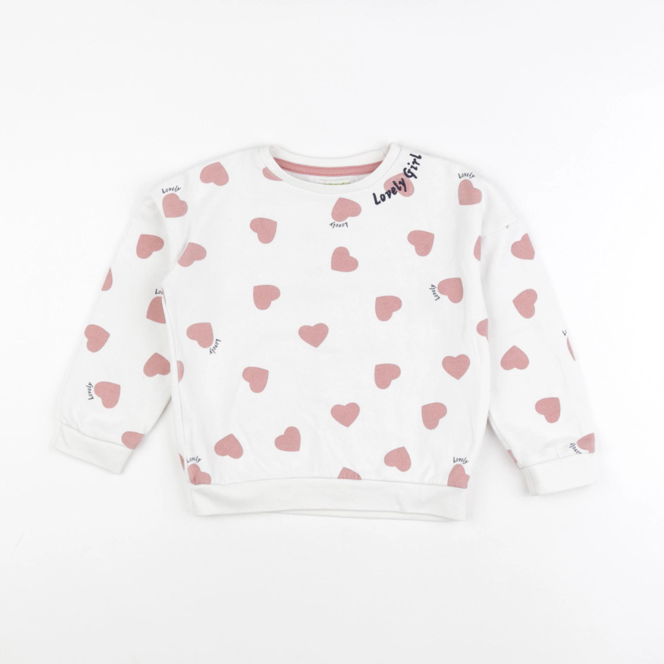 Vertbaudet - sweat blanc, rose - 5 ans