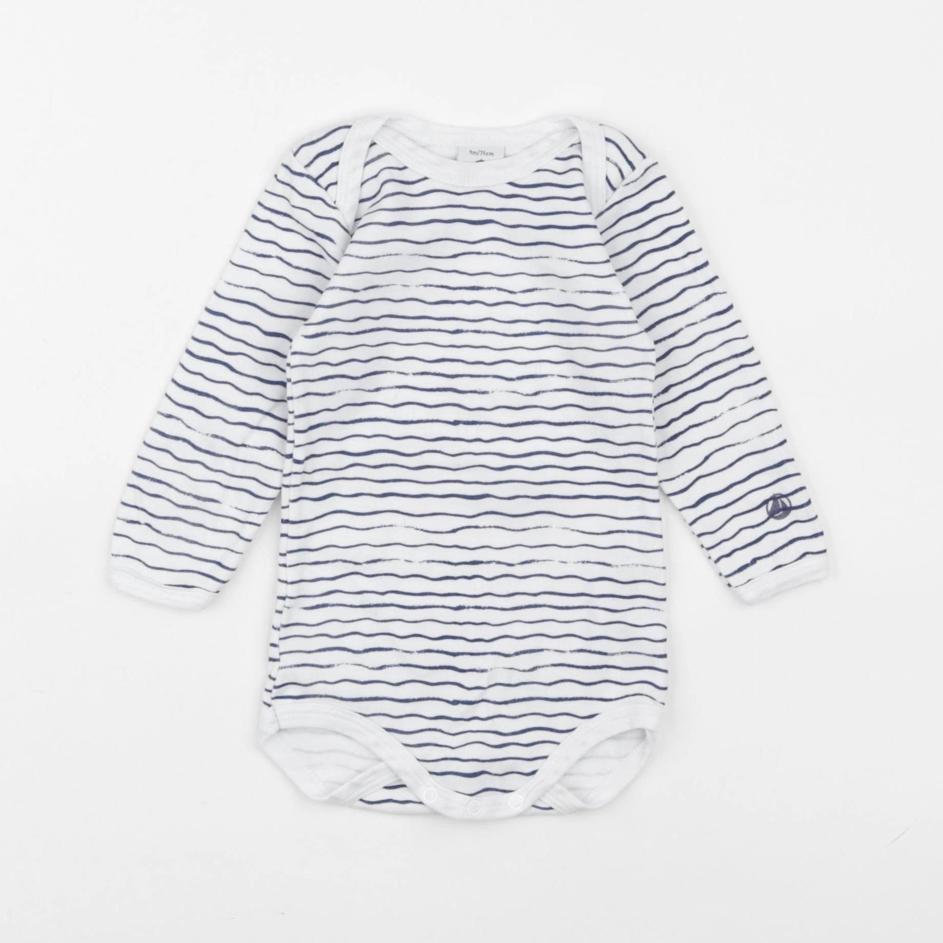 Petit Bateau - body blanc, bleu - 9 mois