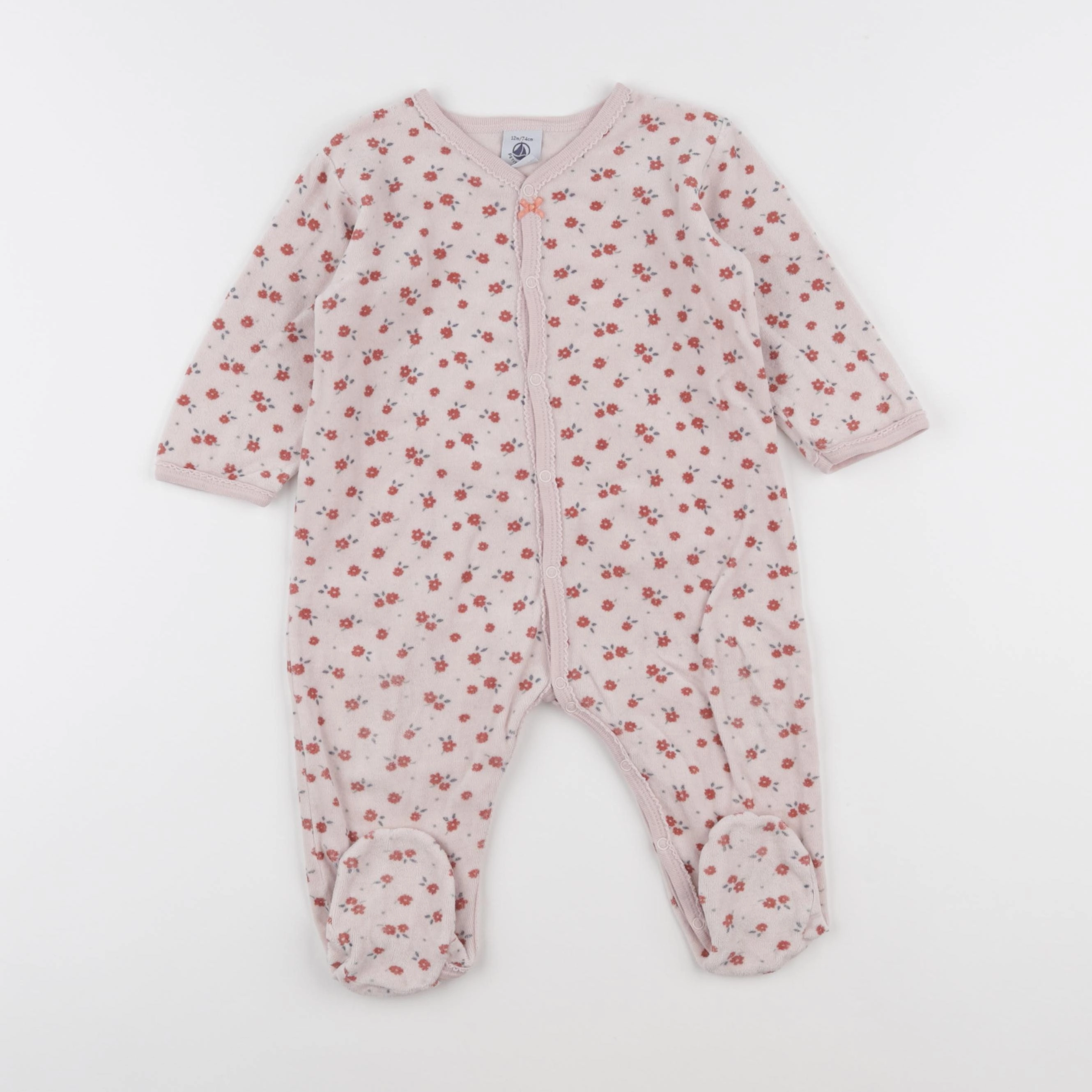 Petit Bateau - pyjama velours rose - 12 mois