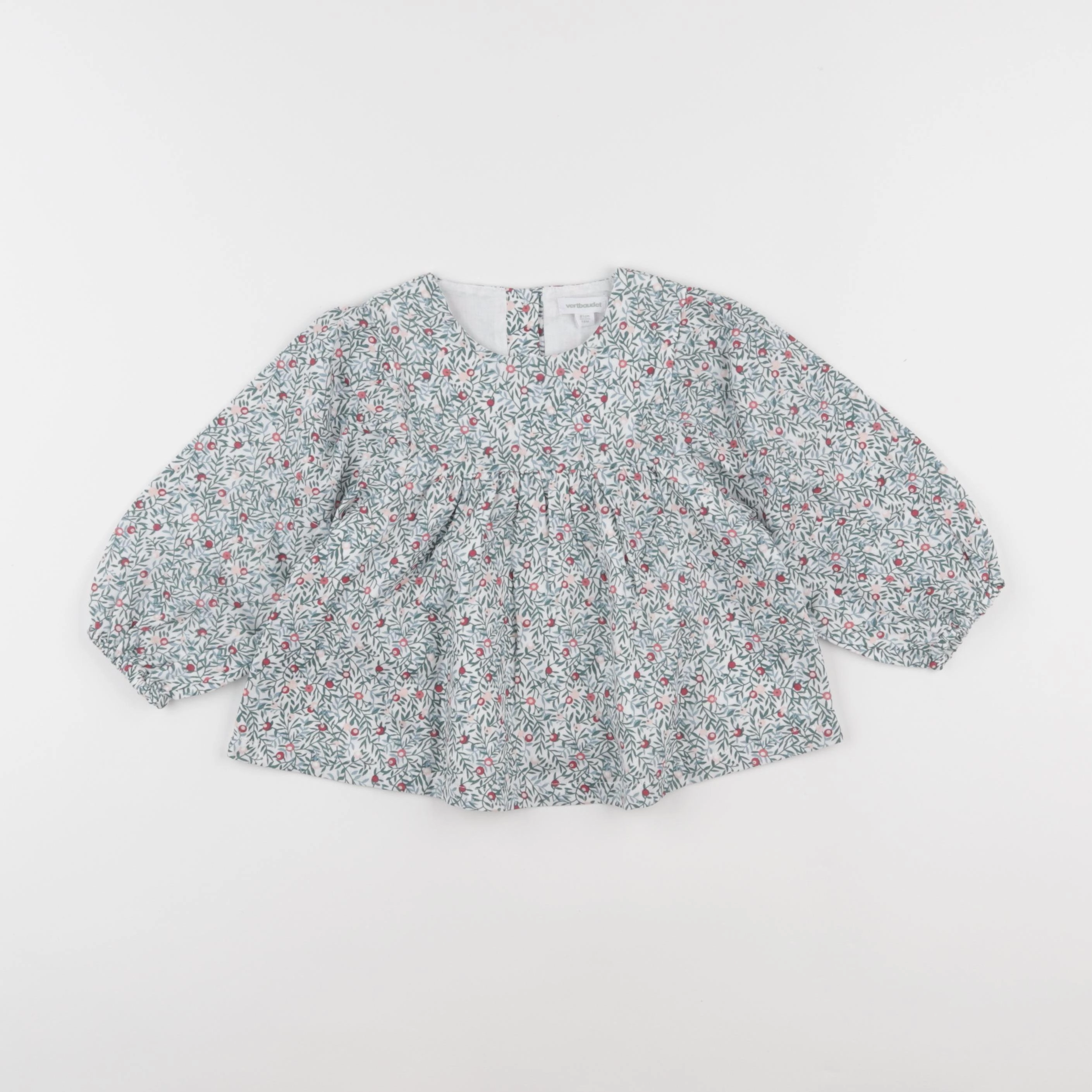 Vertbaudet - blouse vert, blanc - 18 mois