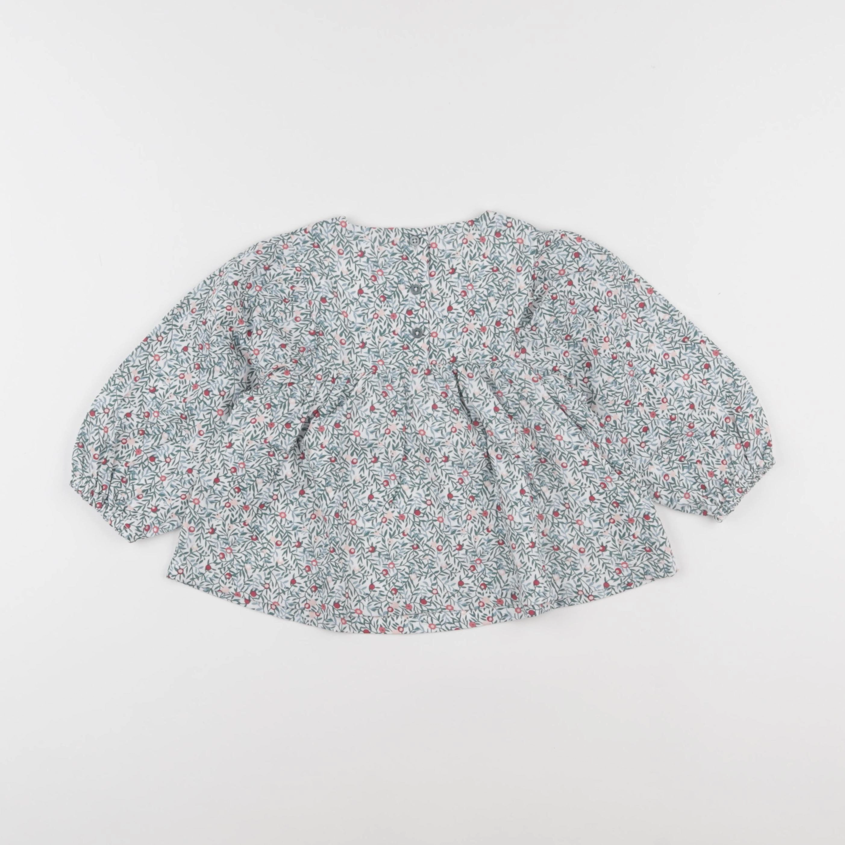 Vertbaudet - blouse vert, blanc - 18 mois