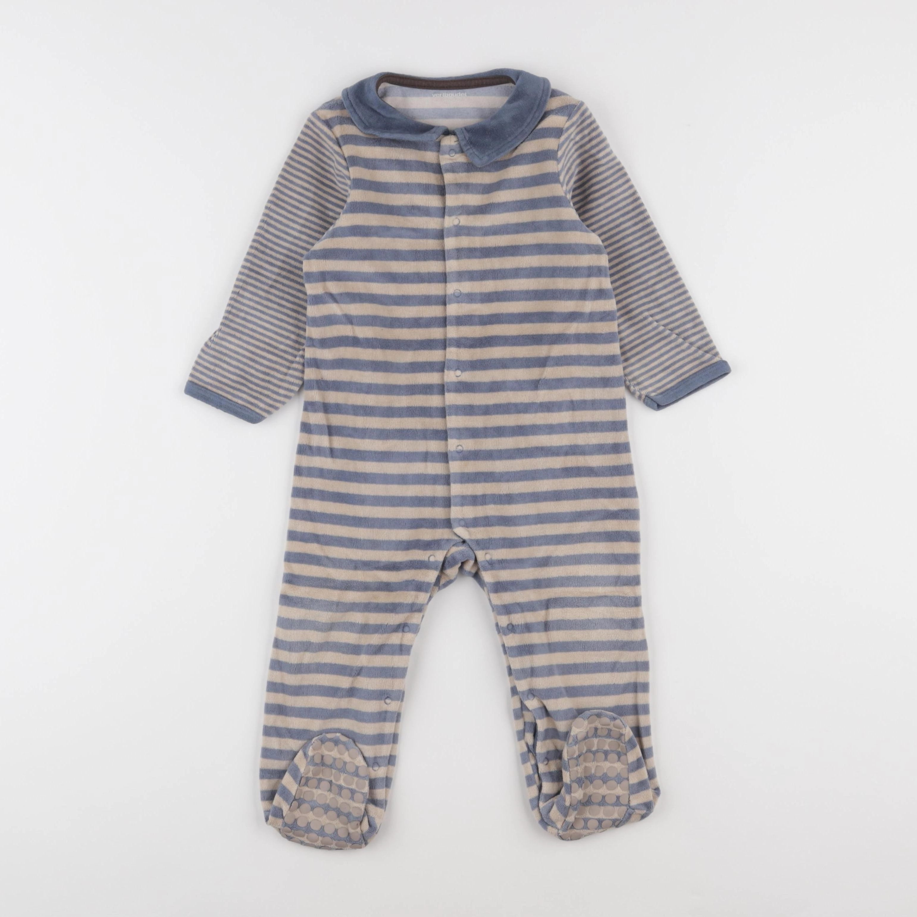 Vertbaudet - pyjama velours bleu, marron - 18 mois