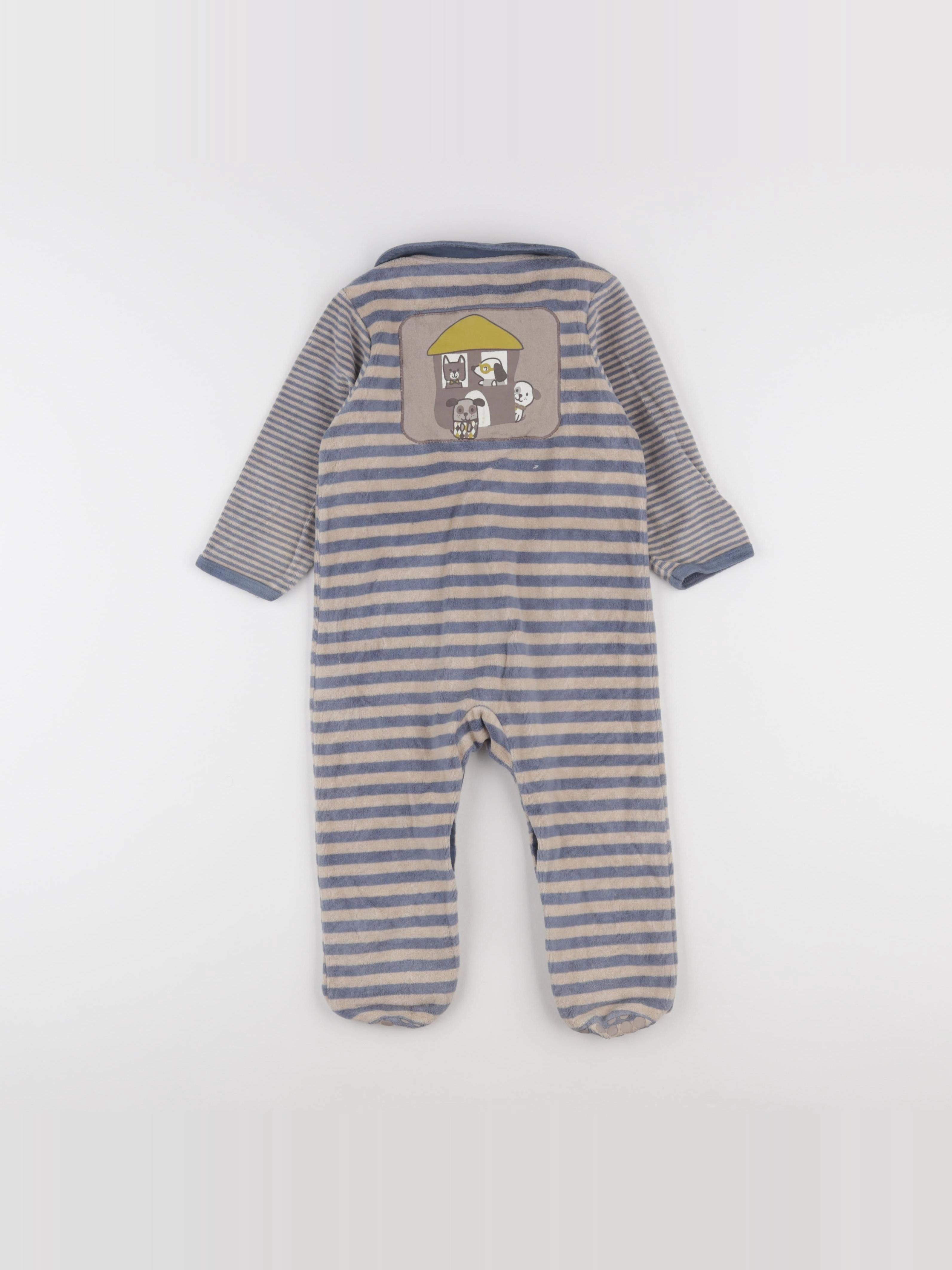 Vertbaudet - pyjama velours bleu, marron - 18 mois