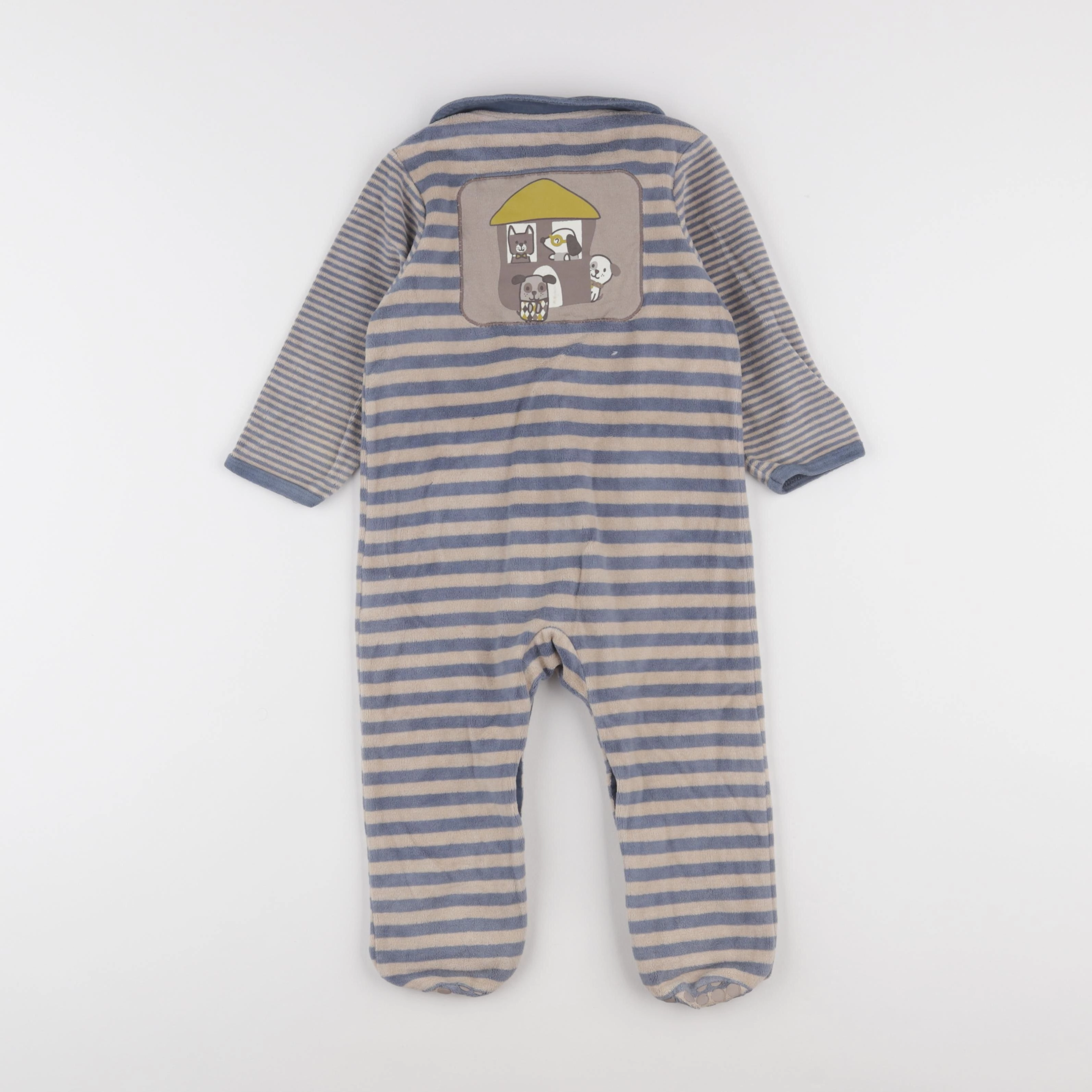 Vertbaudet - pyjama velours bleu, marron - 18 mois