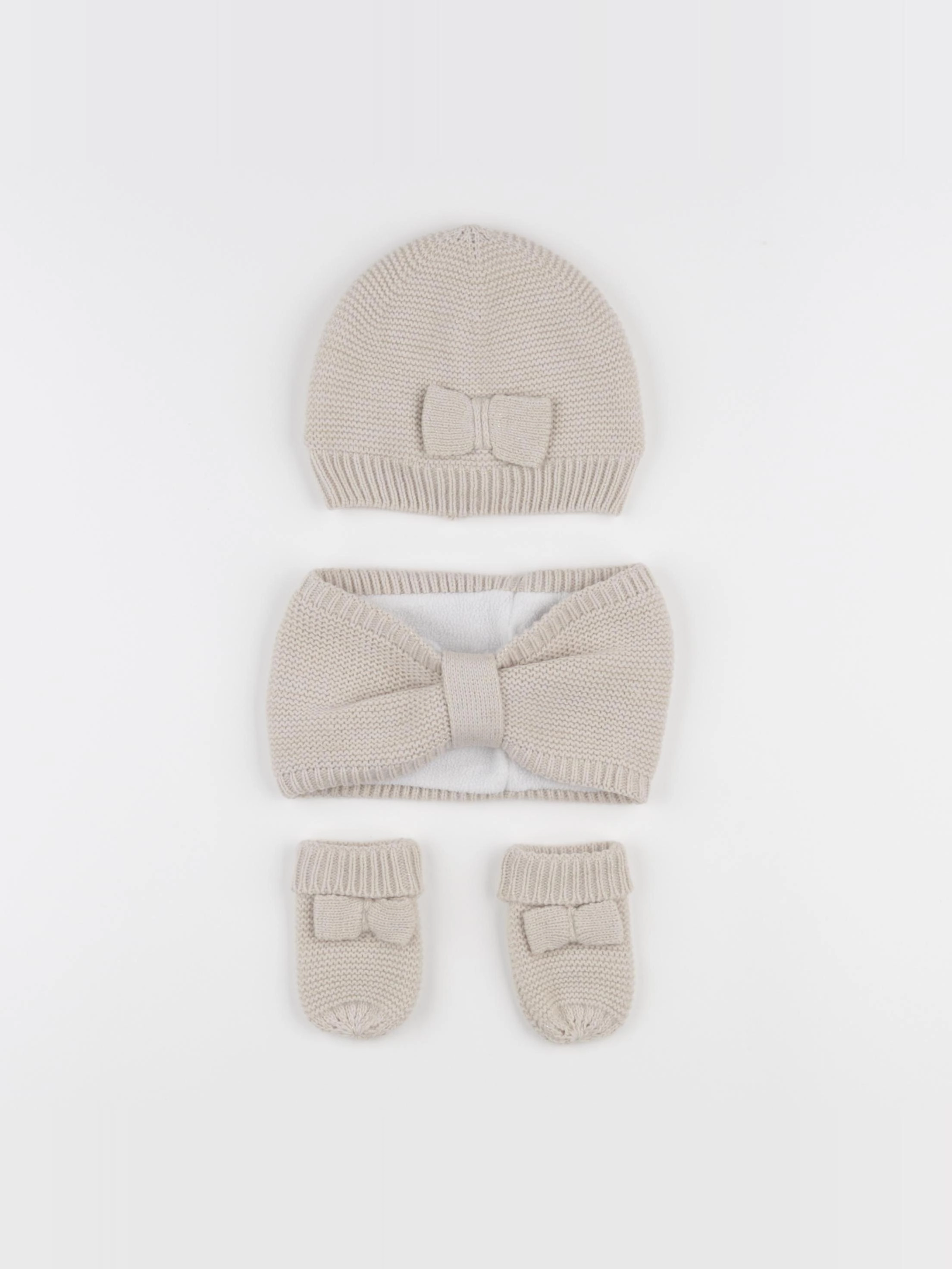 Vertbaudet - ensemble bonnet/moufles/tour de cou beige - 12/18 mois