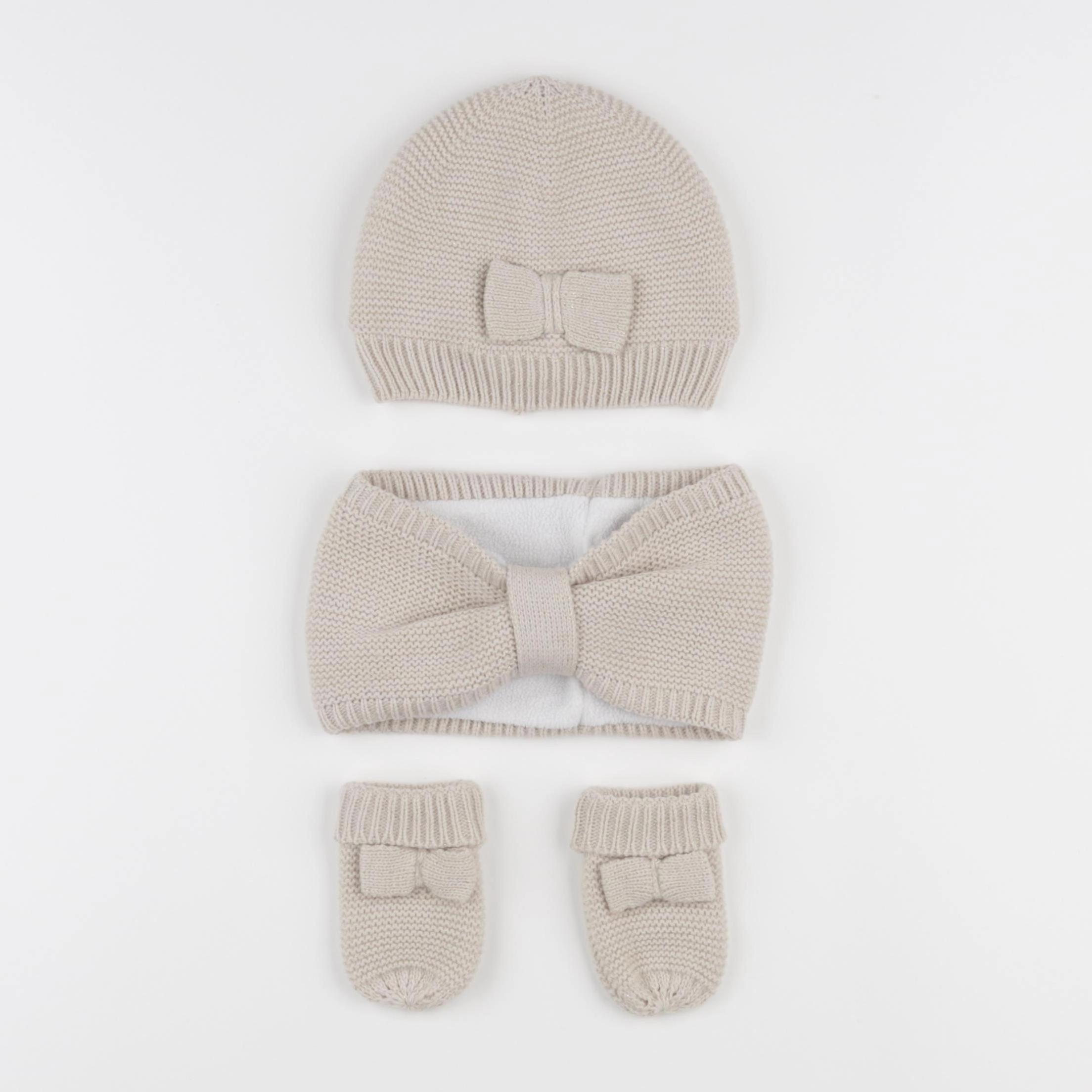 Vertbaudet - ensemble bonnet/moufles/tour de cou beige - 12/18 mois