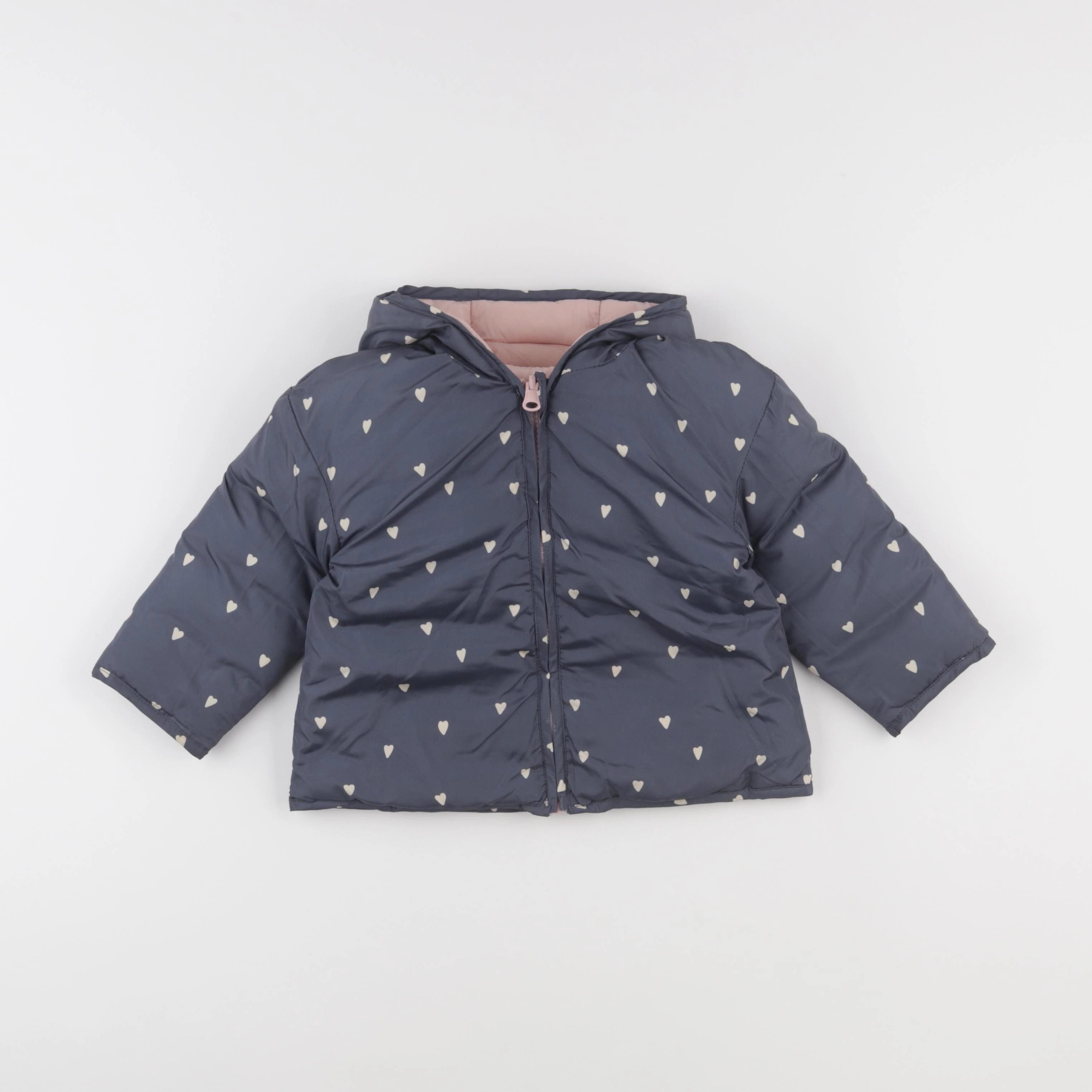 Vertbaudet - doudoune réversible gris, rose - 2 ans