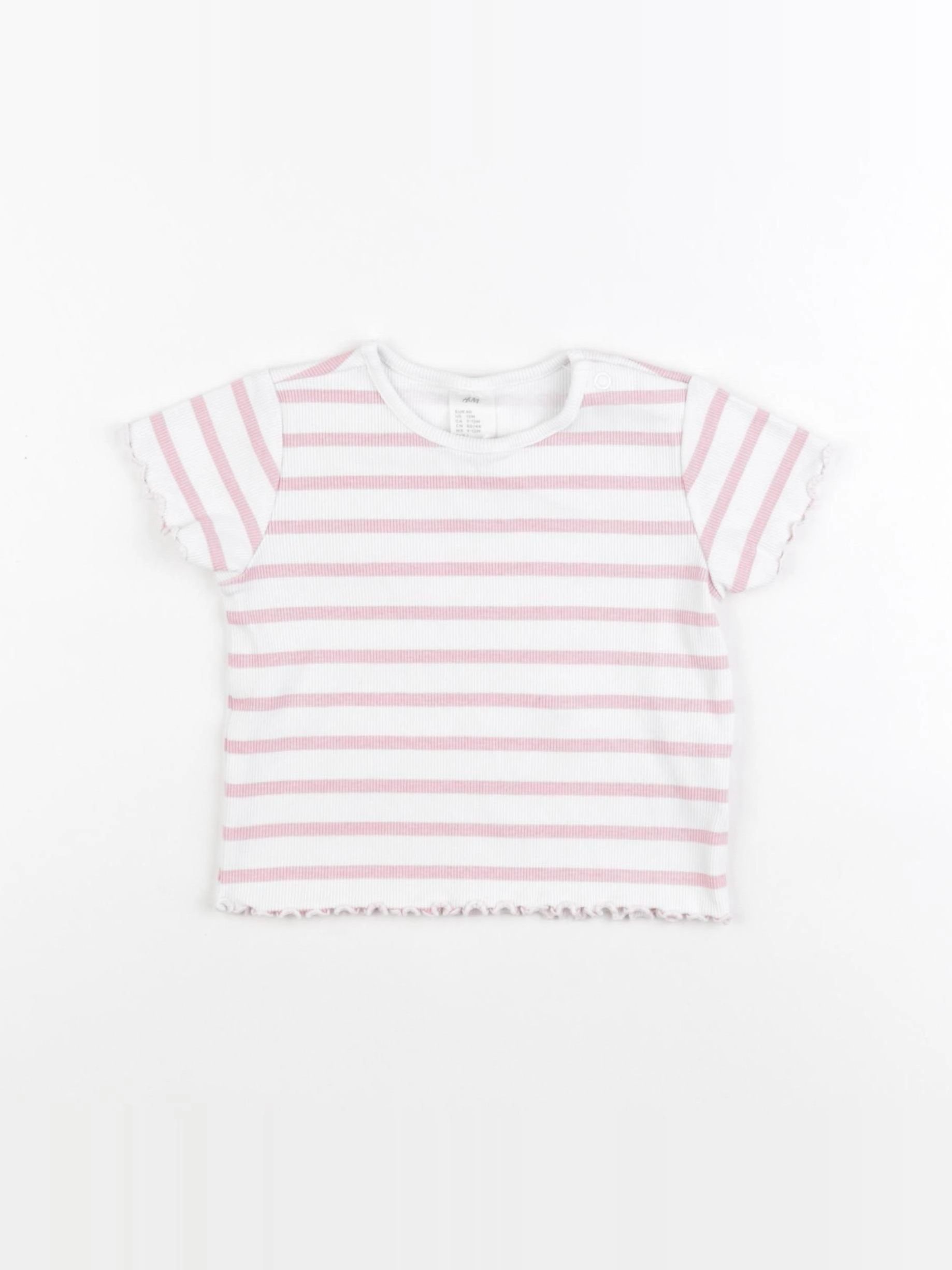 H&M - tee-shirt blanc, rose - 9/12 mois