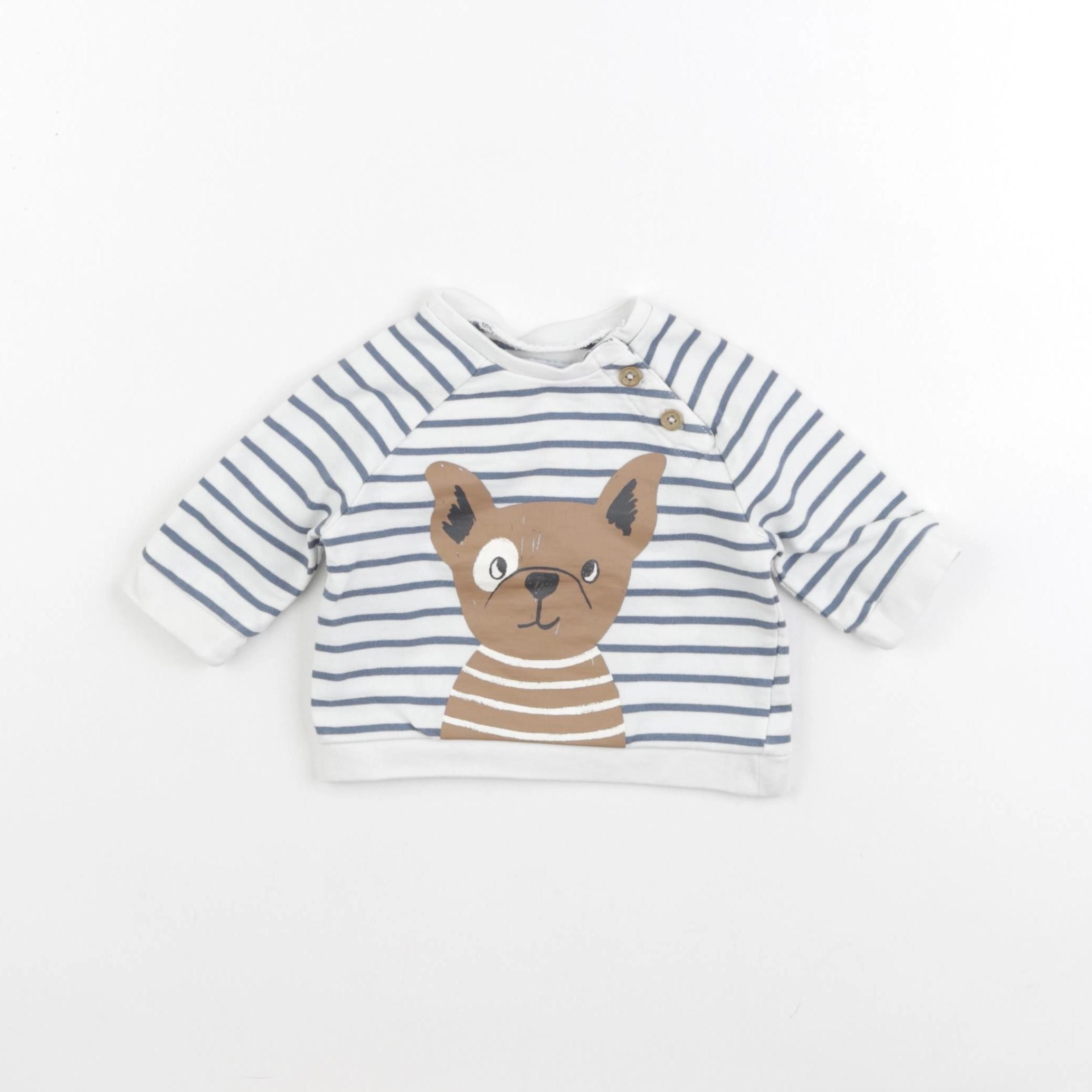 Vertbaudet - sweat blanc, bleu - 3 mois