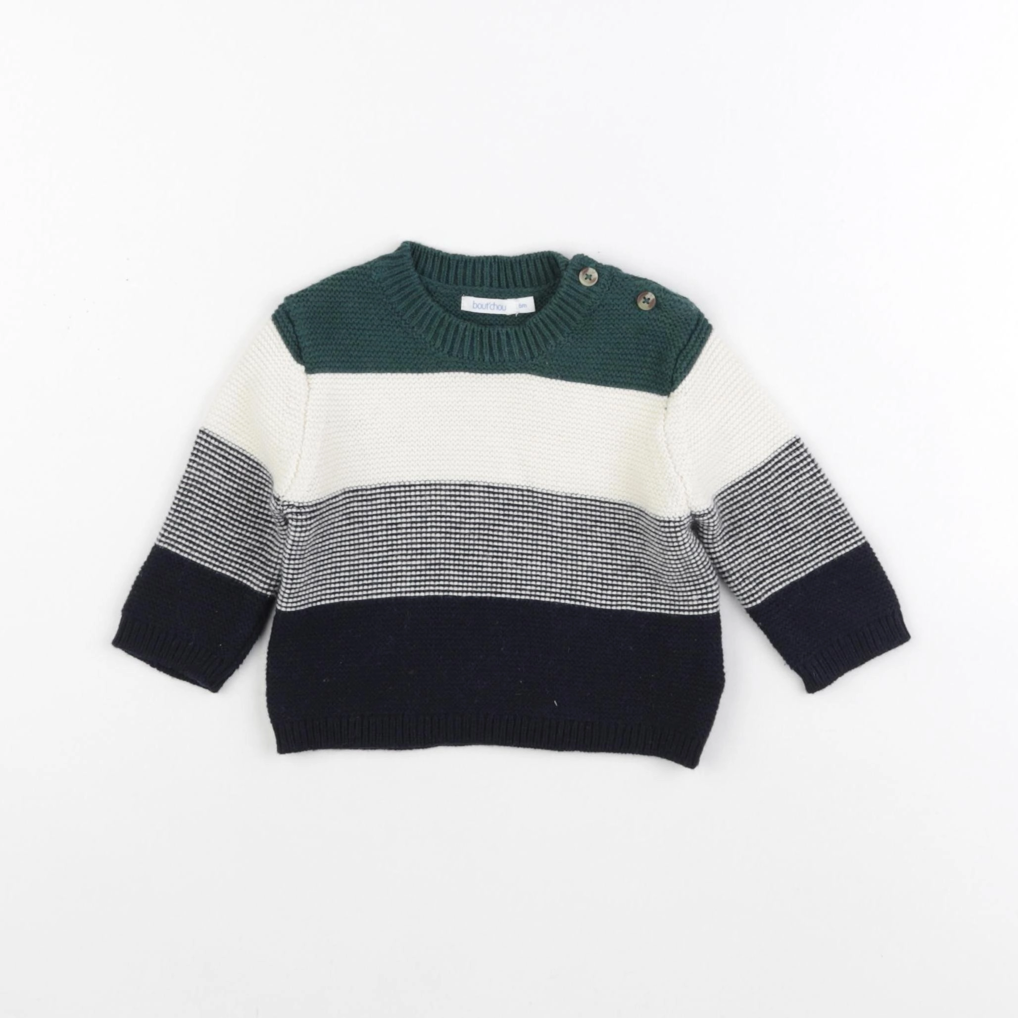 Boutchou - pull beige, vert - 6 mois