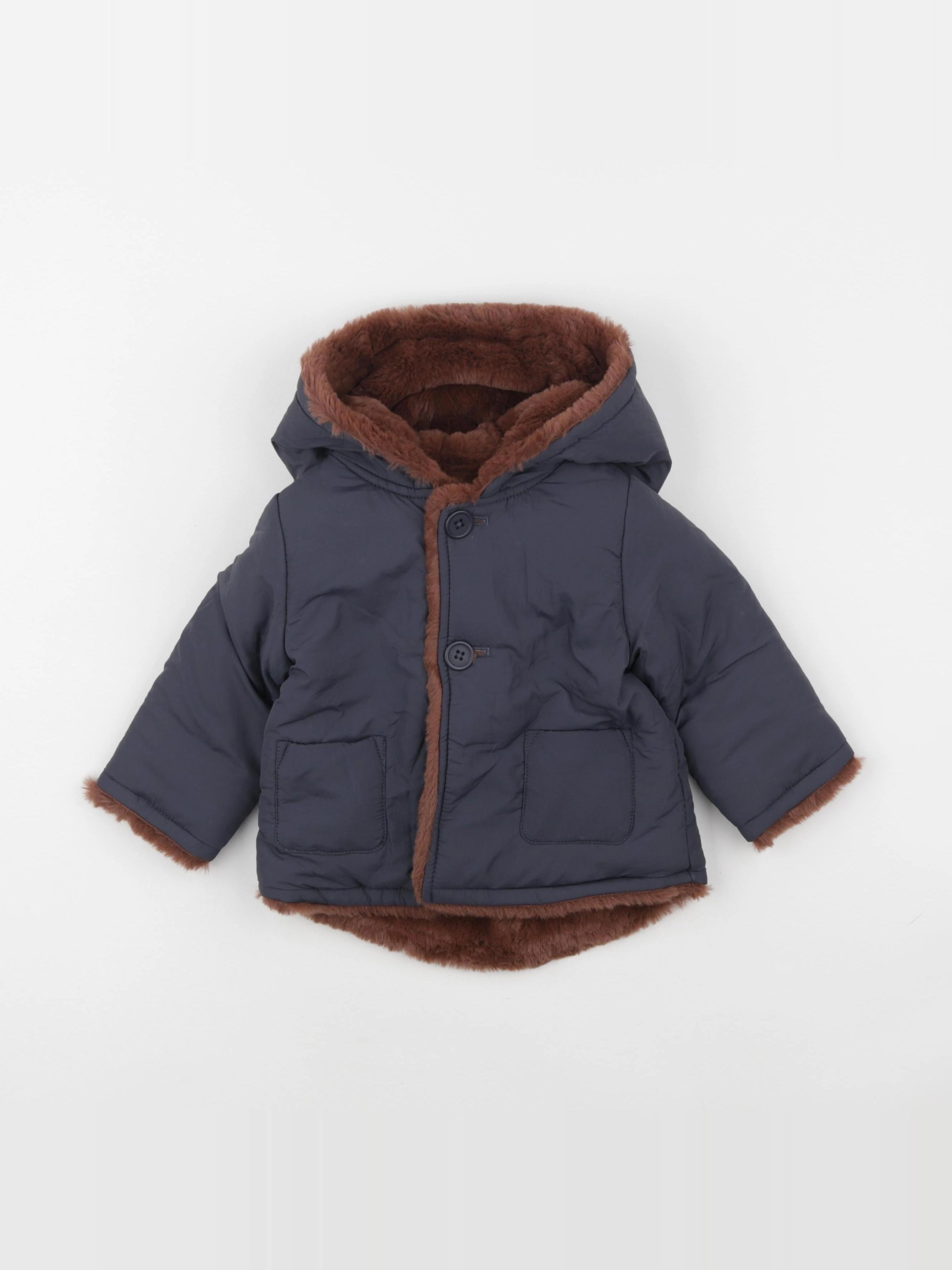 La Redoute - doudoune réversible bleu, marron - 6 mois
