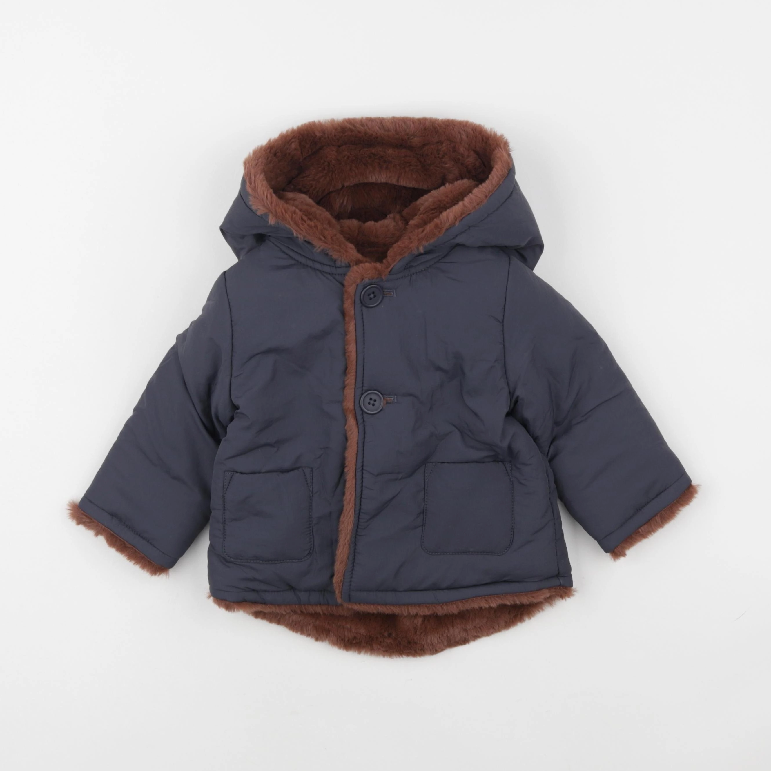La Redoute - doudoune réversible bleu, marron - 6 mois