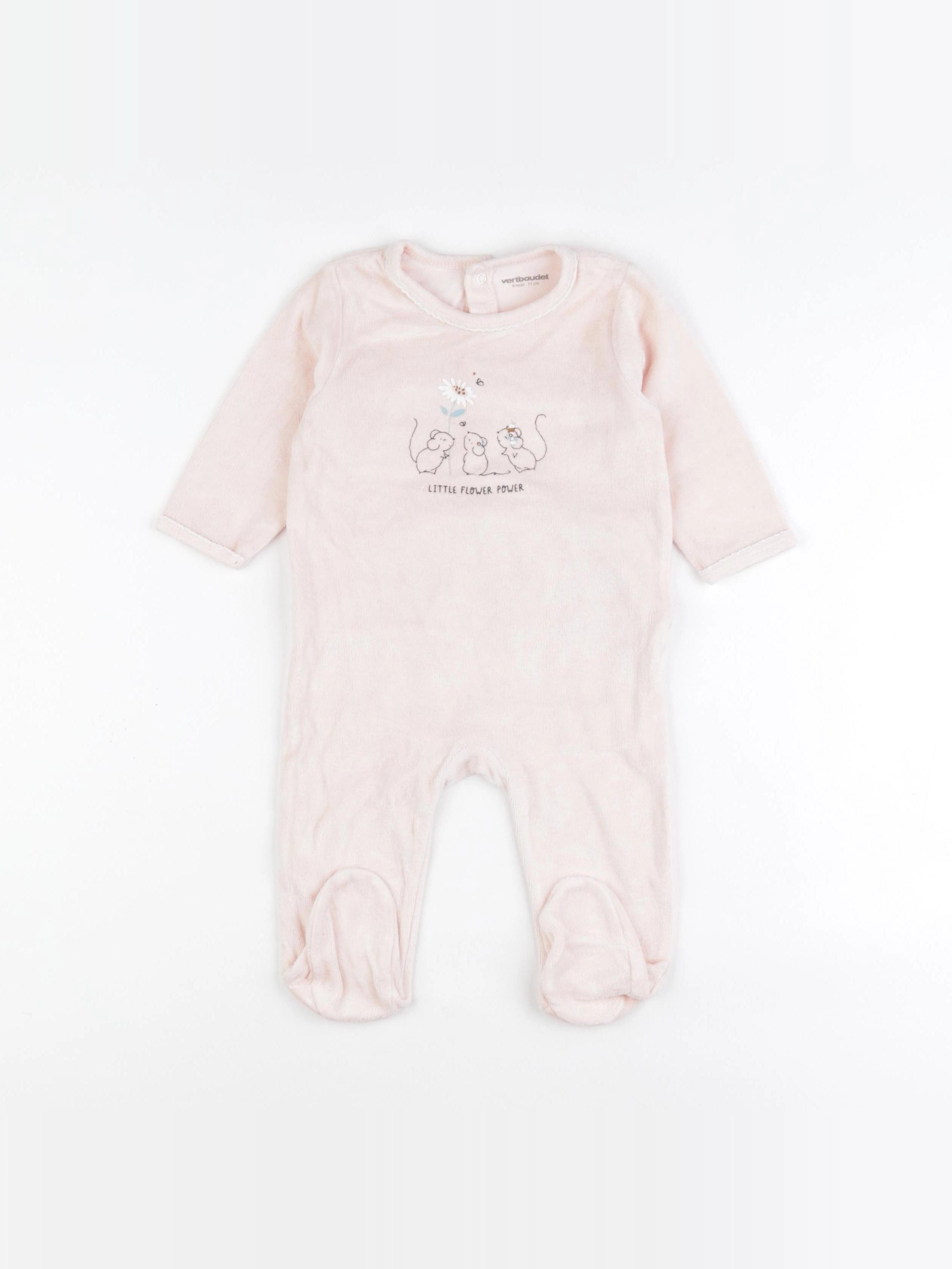 Vertbaudet - pyjama velours rose - 9 mois