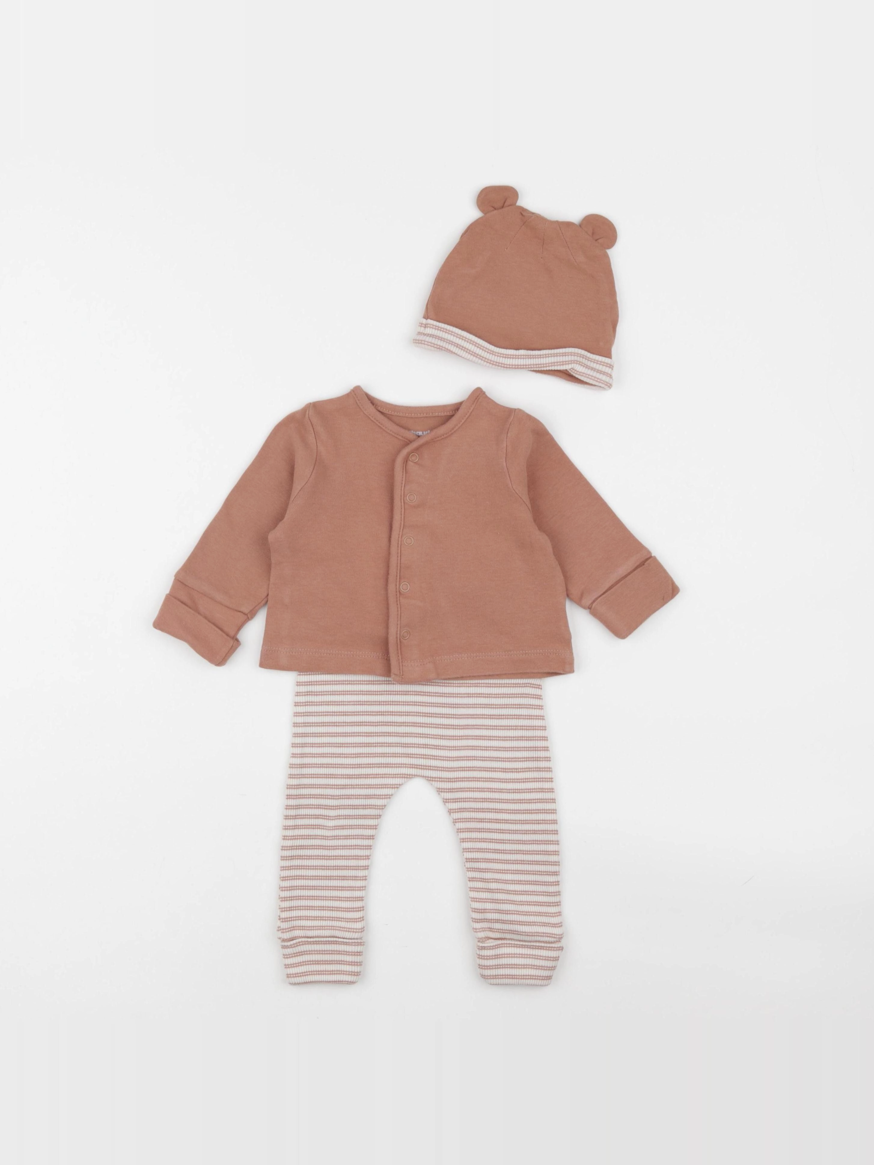 Vertbaudet - ensemble blanc, beige - 6 mois